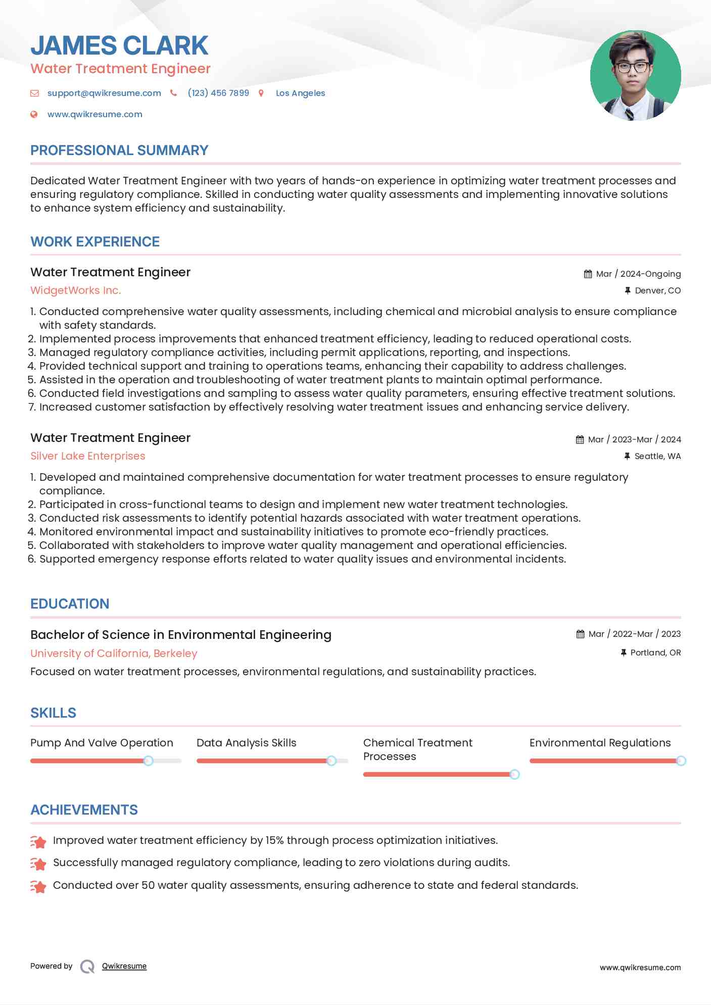 Water Treatment Engineer Resume Template
