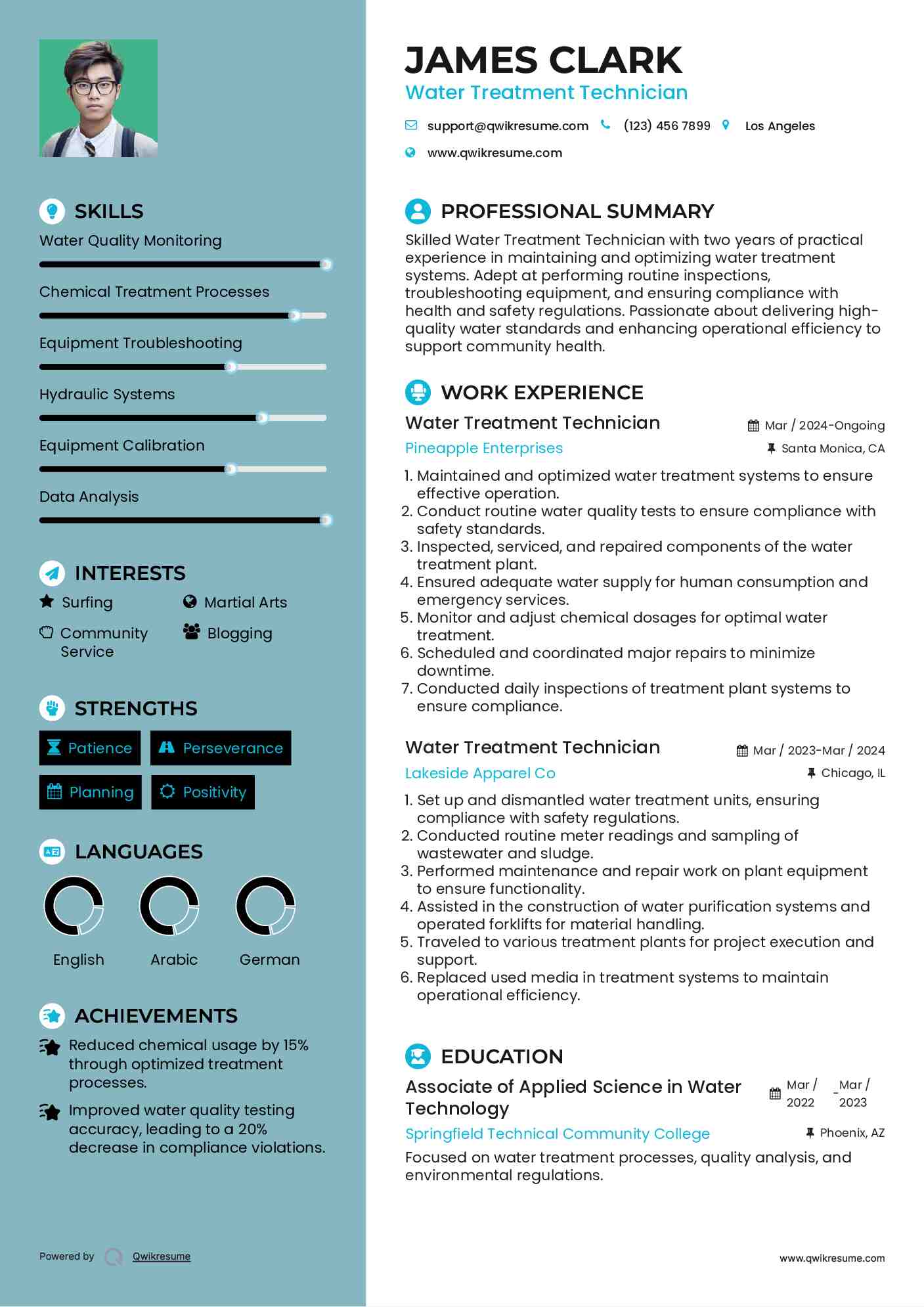 Water Treatment Technician Resume Example
