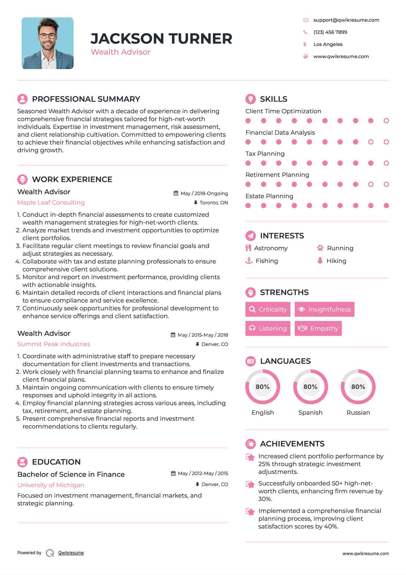 Wealth Advisor Resume Format