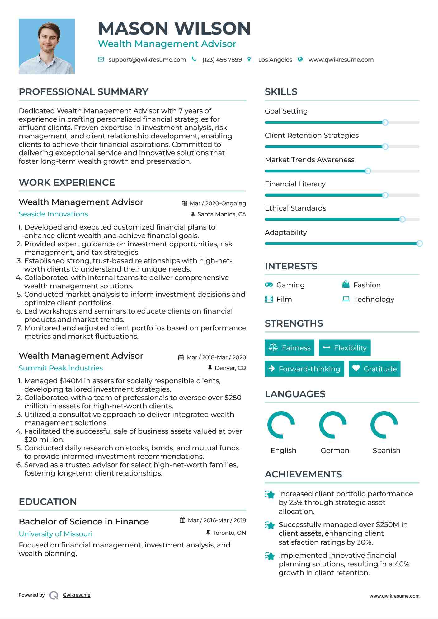 Wealth Management Advisor Resume Model