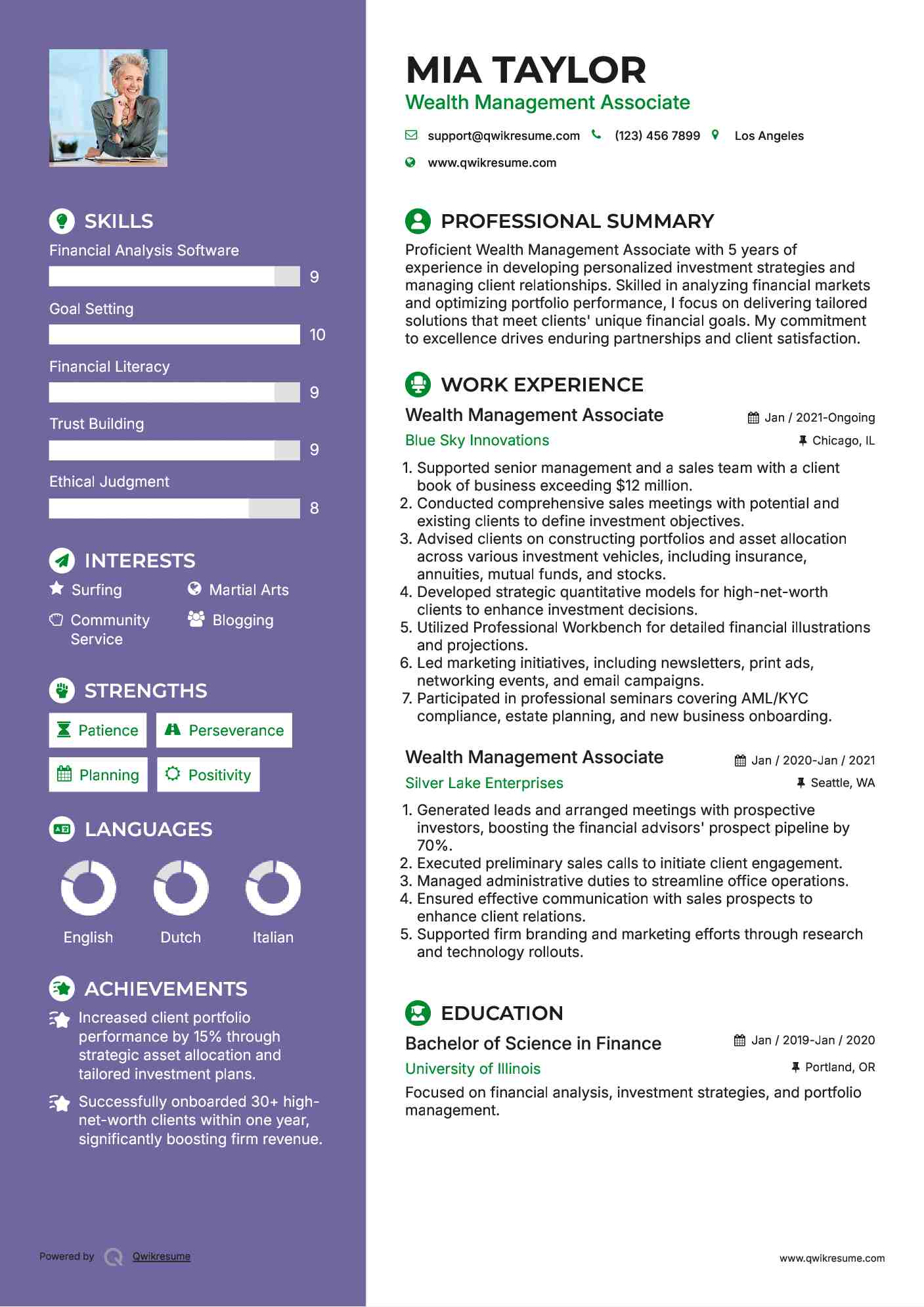 Wealth Management Associate Resume Template