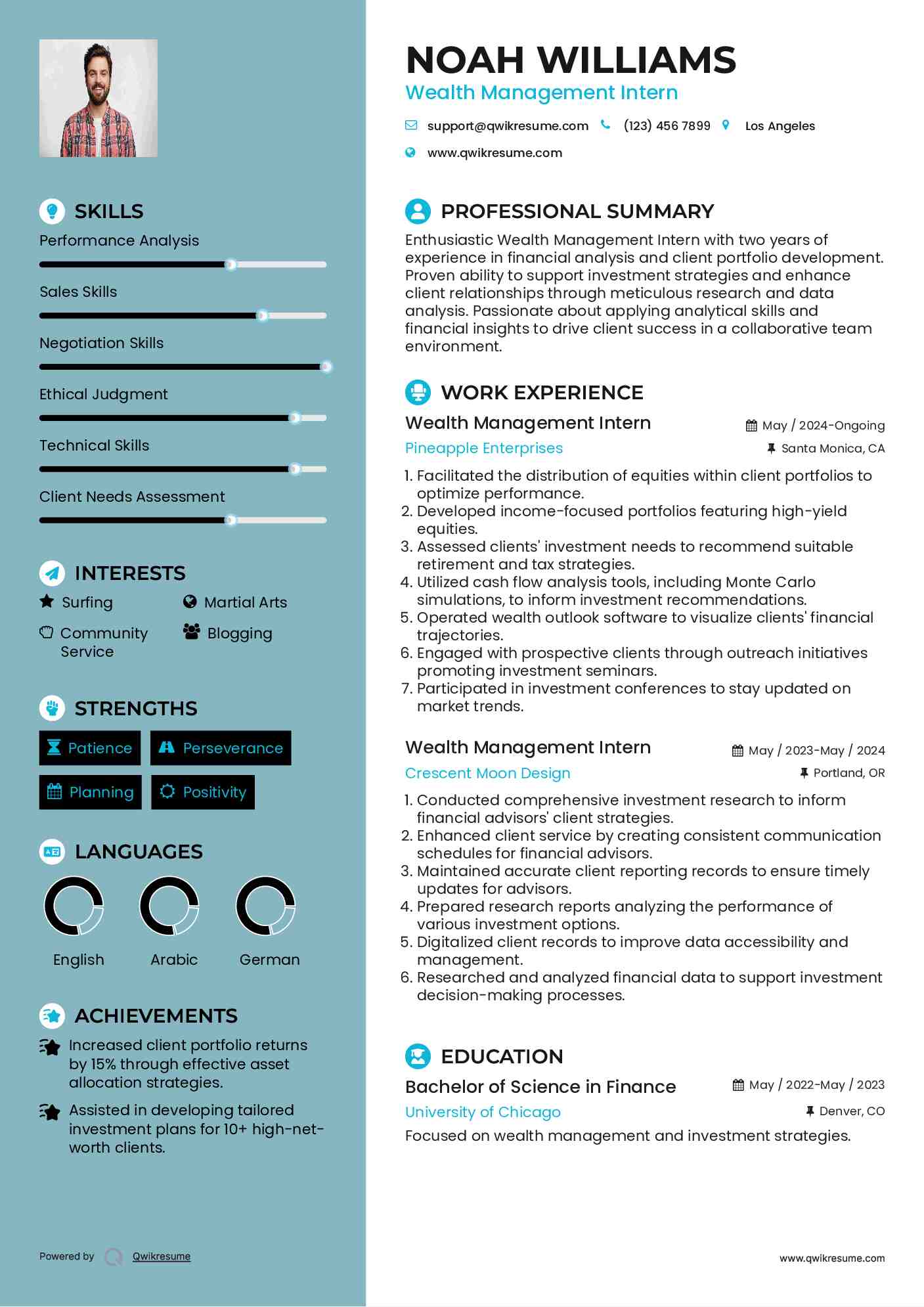 Wealth Management Intern Resume Model