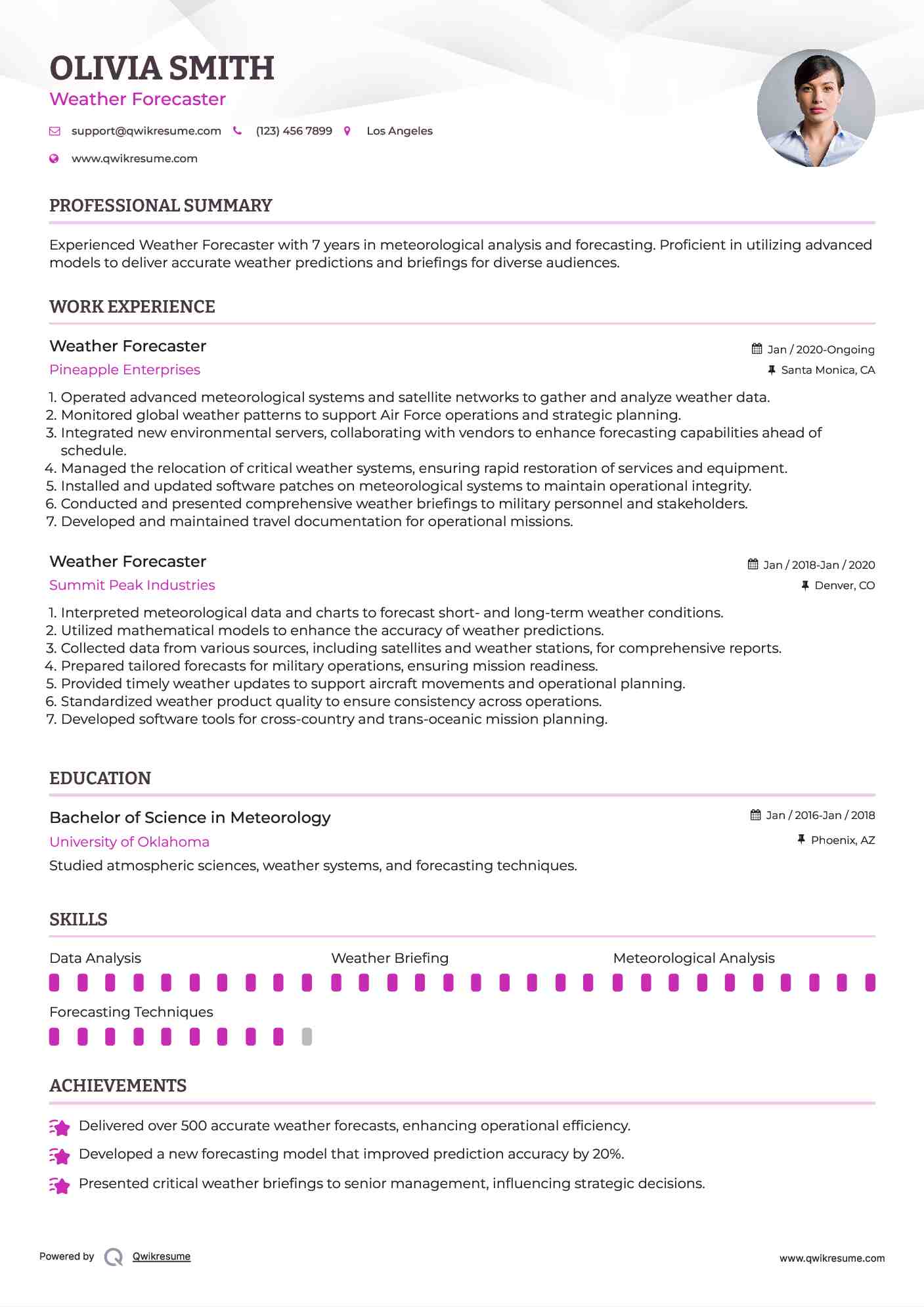 Weather Forecaster Resume Example