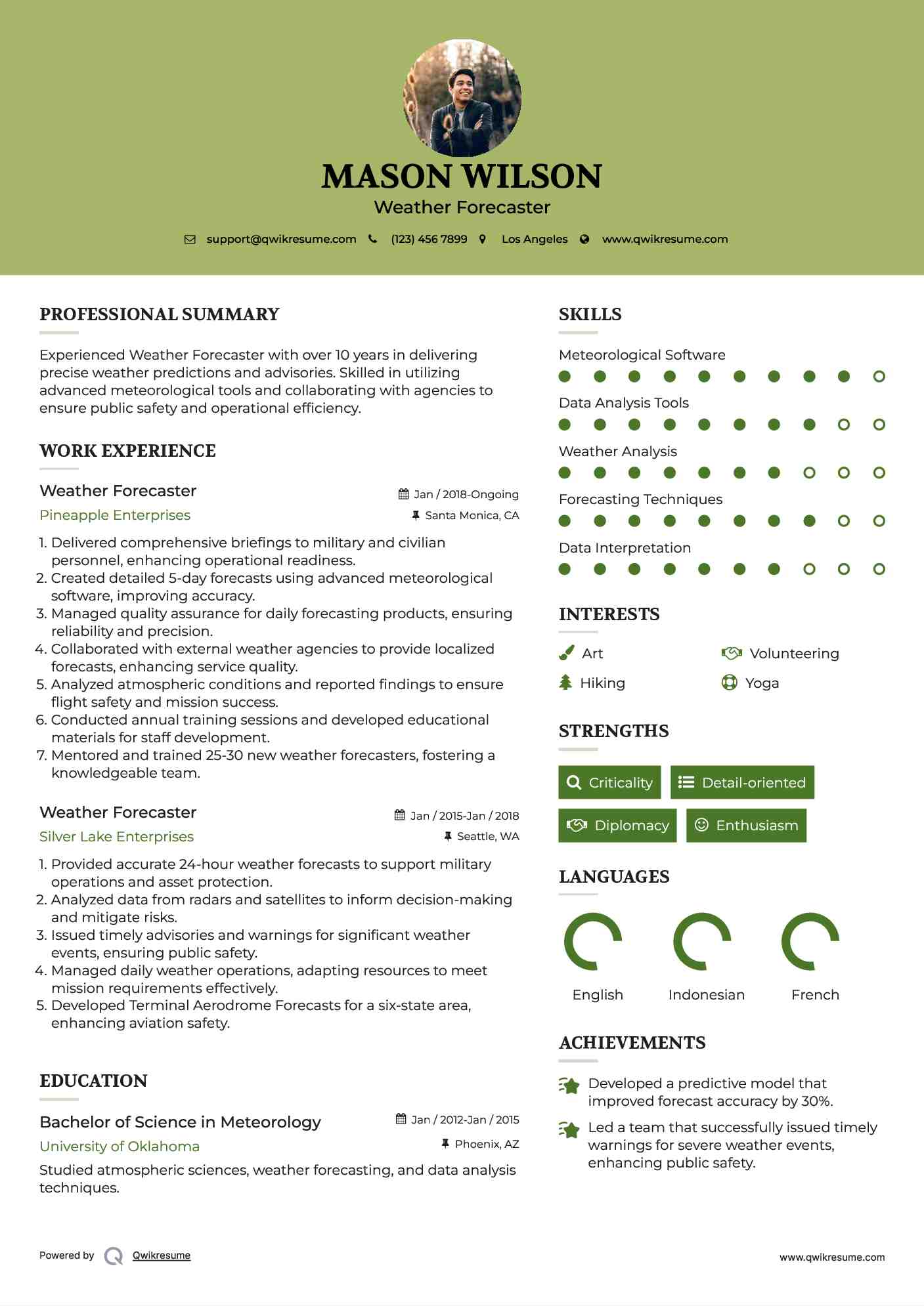 Weather Forecaster Resume Samples QwikResume