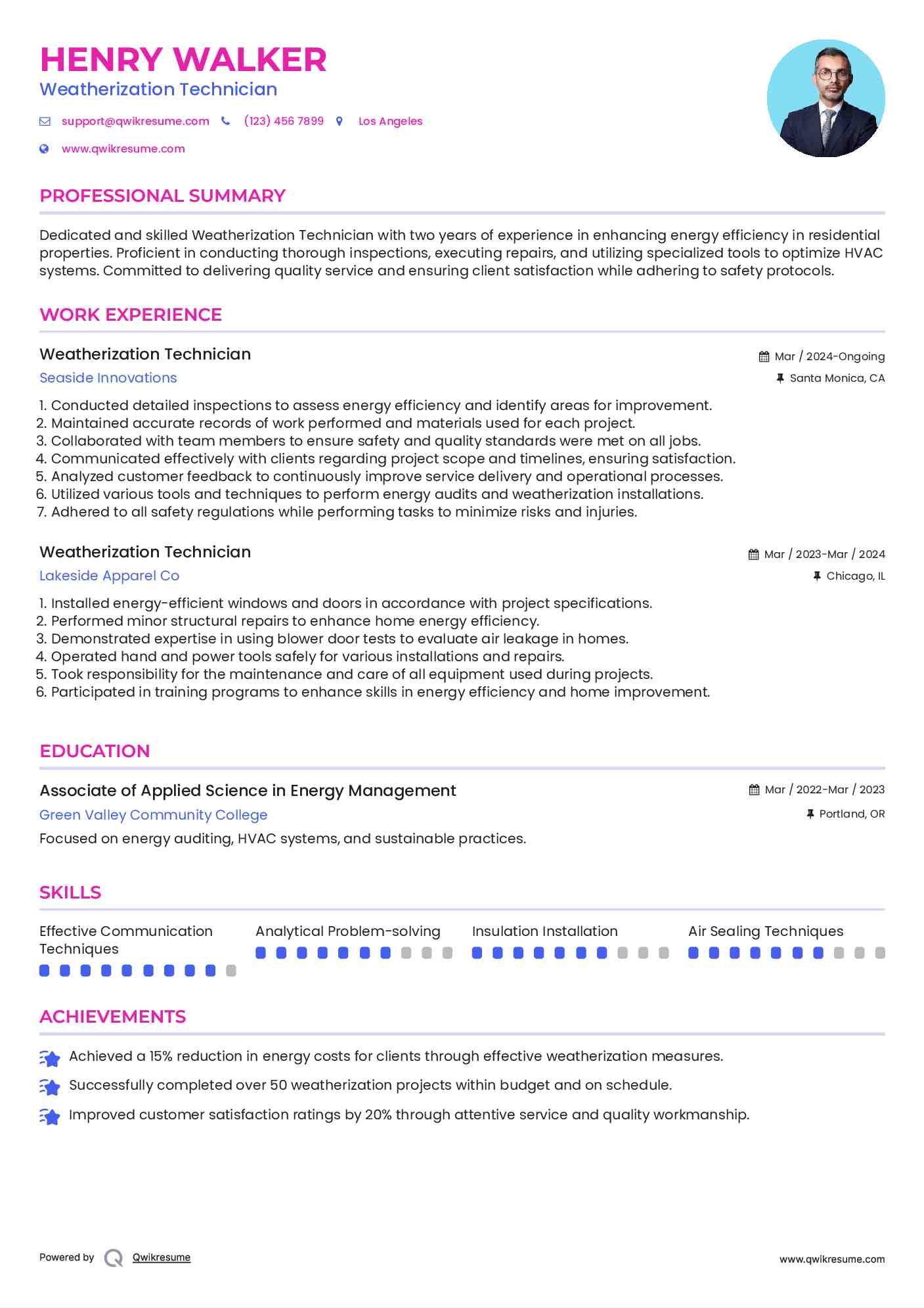 Weatherization Technician Resume Template