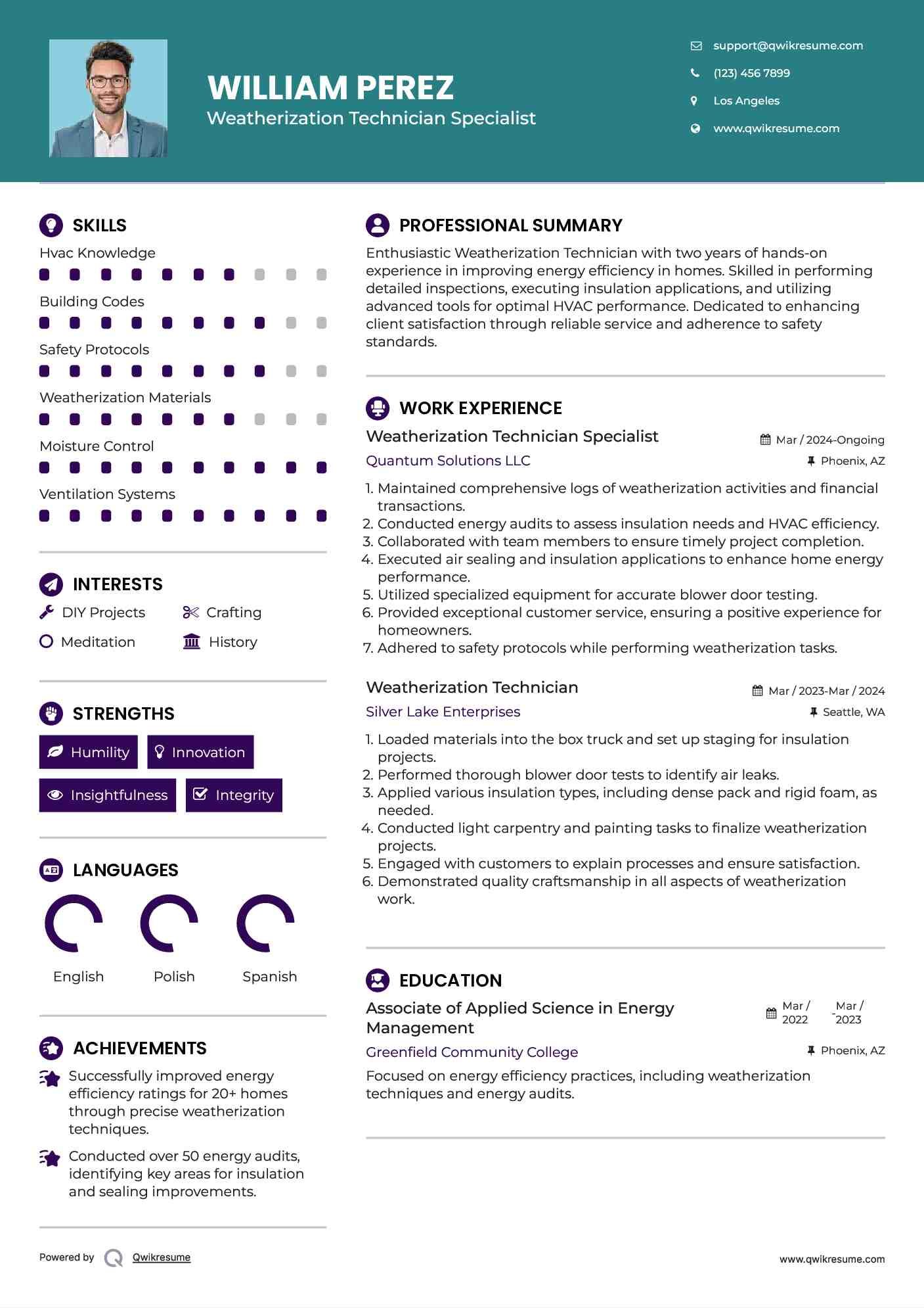 Weatherization Technician Specialist Resume Format