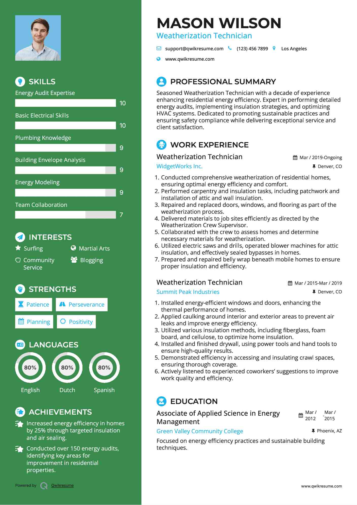 Weatherization Technician Resume Example