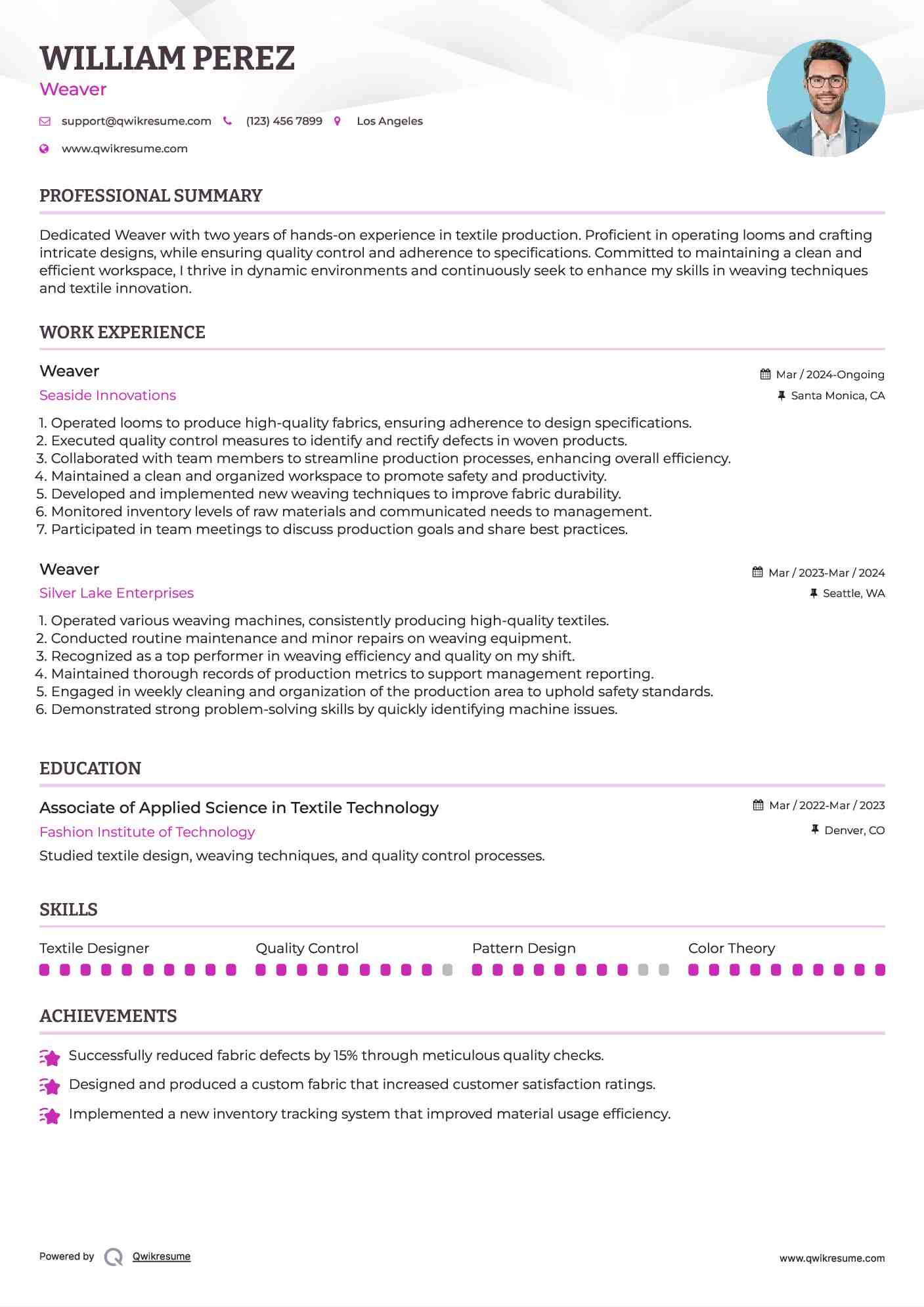 Weaver Resume Example