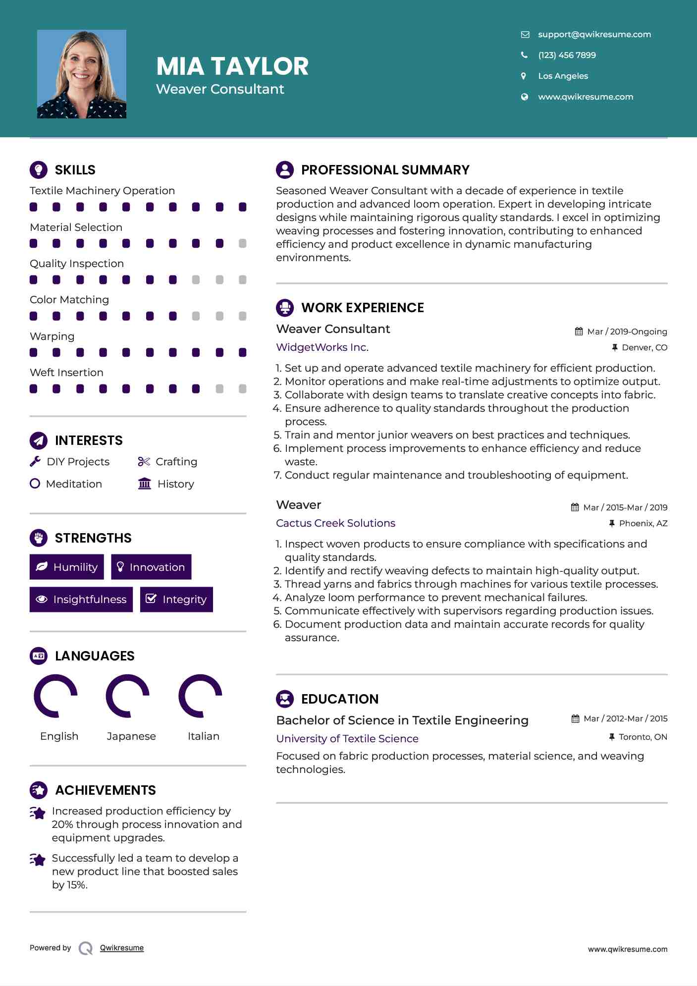 Weaver Consultant Resume Example