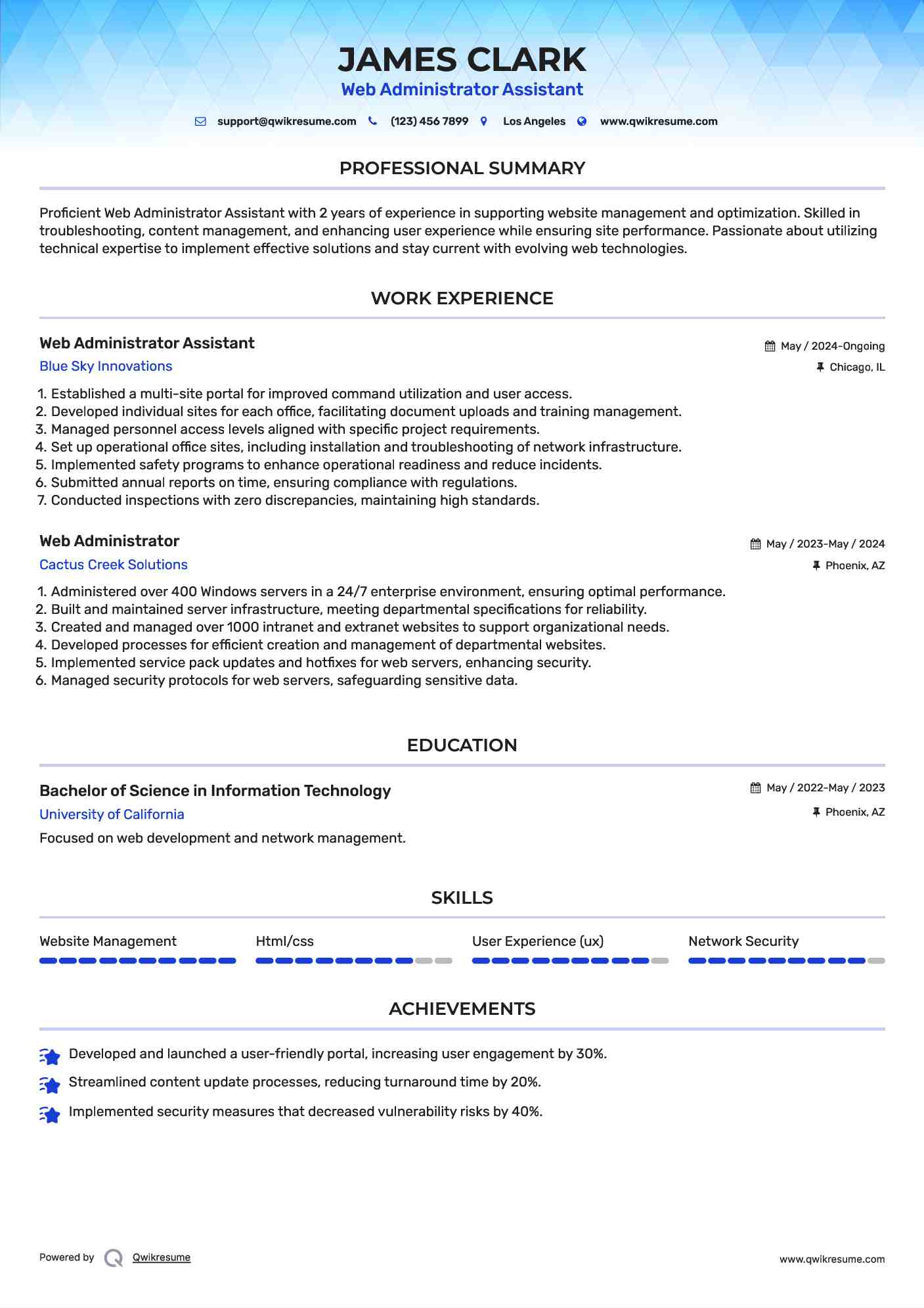 Web Administrator Assistant Resume Format