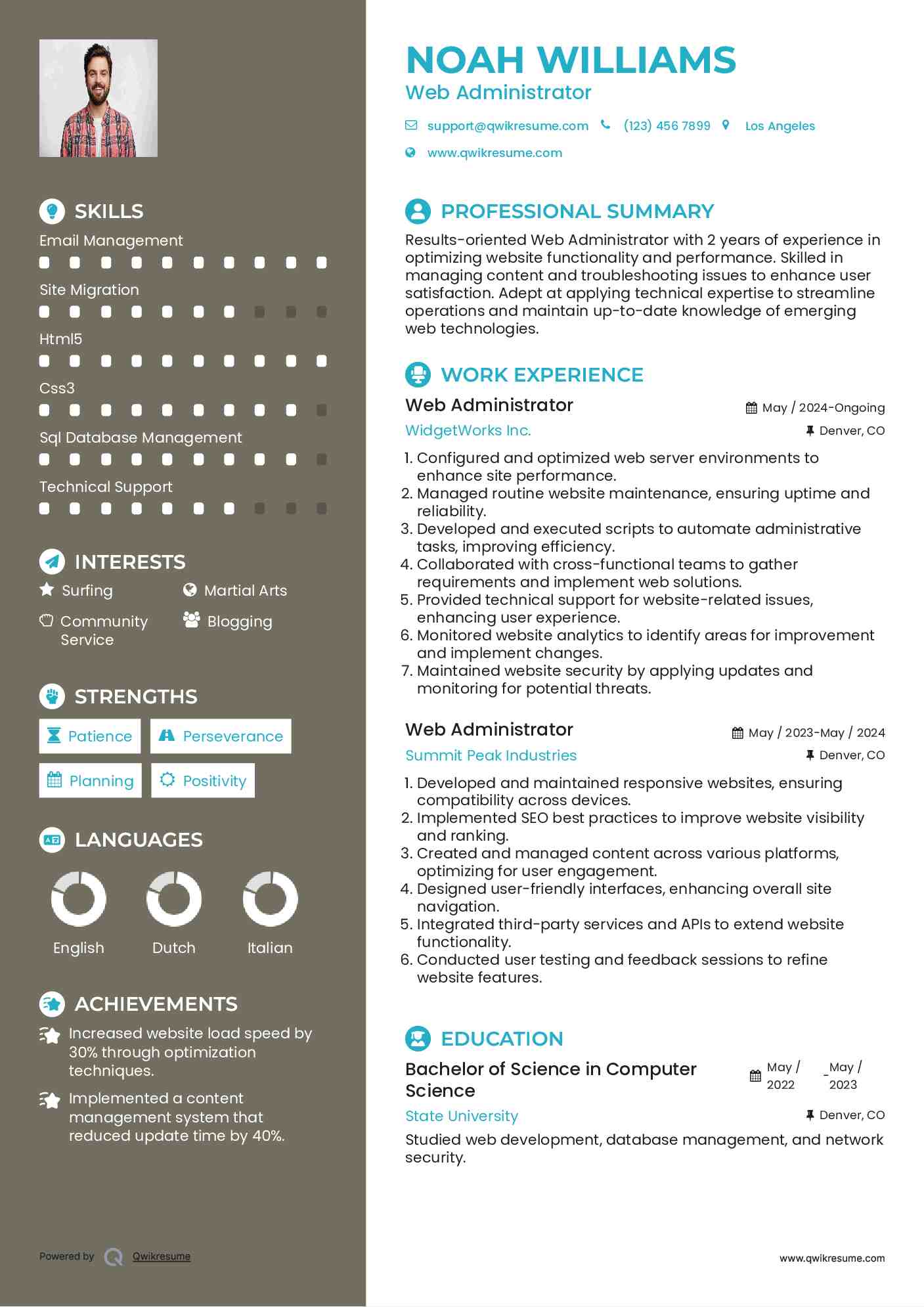 Web Administrator Resume Sample