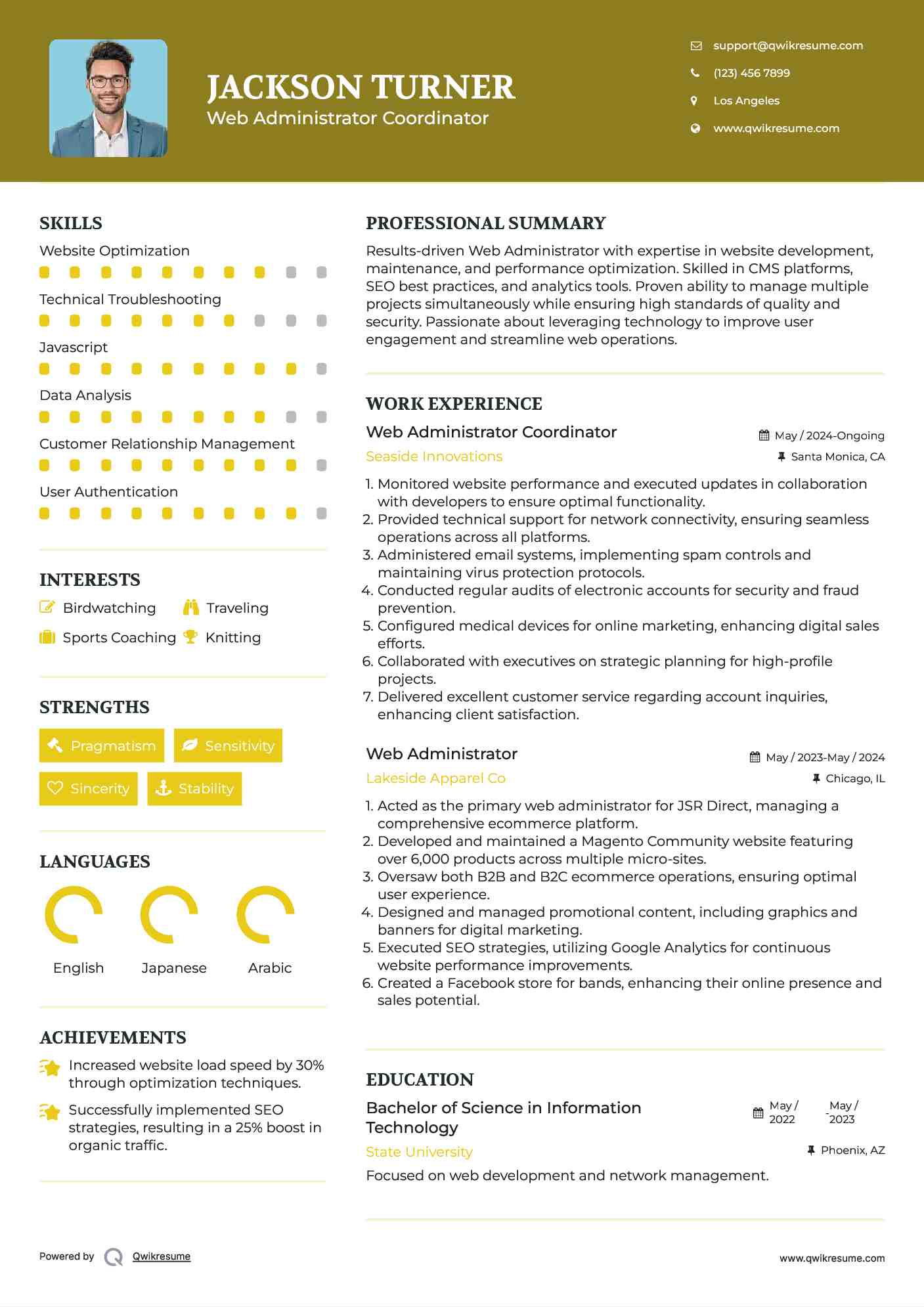 Web Administrator Coordinator Resume Format