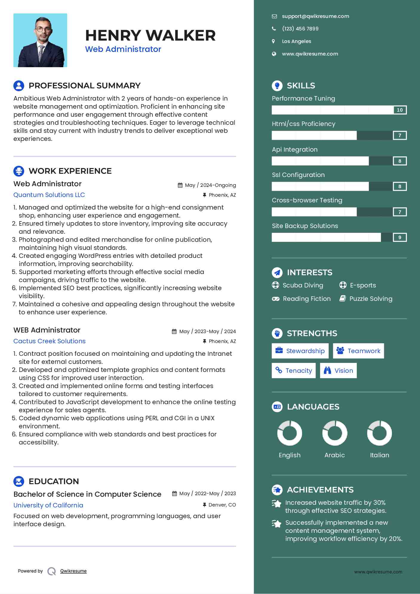 Web Administrator Resume Format