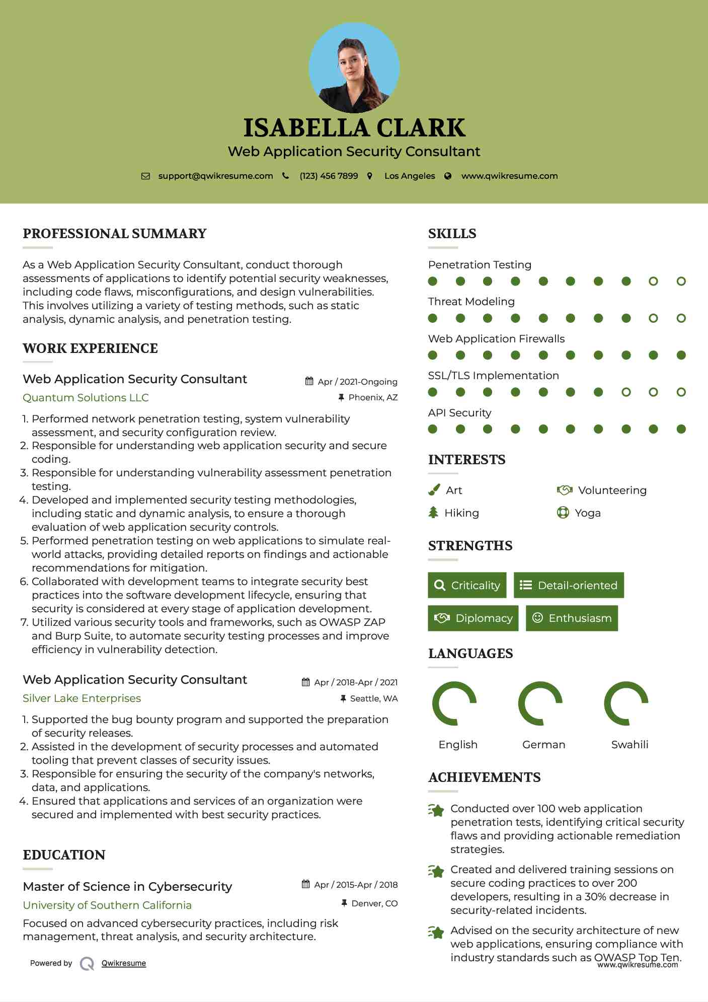 Web Application Security Consultant Resume Template