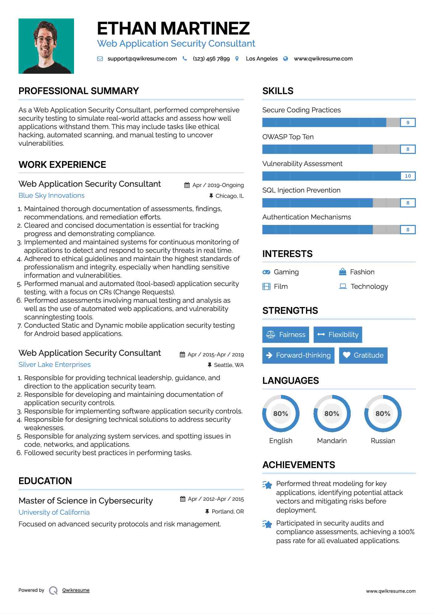 Web Application Security Consultant Resume Template
