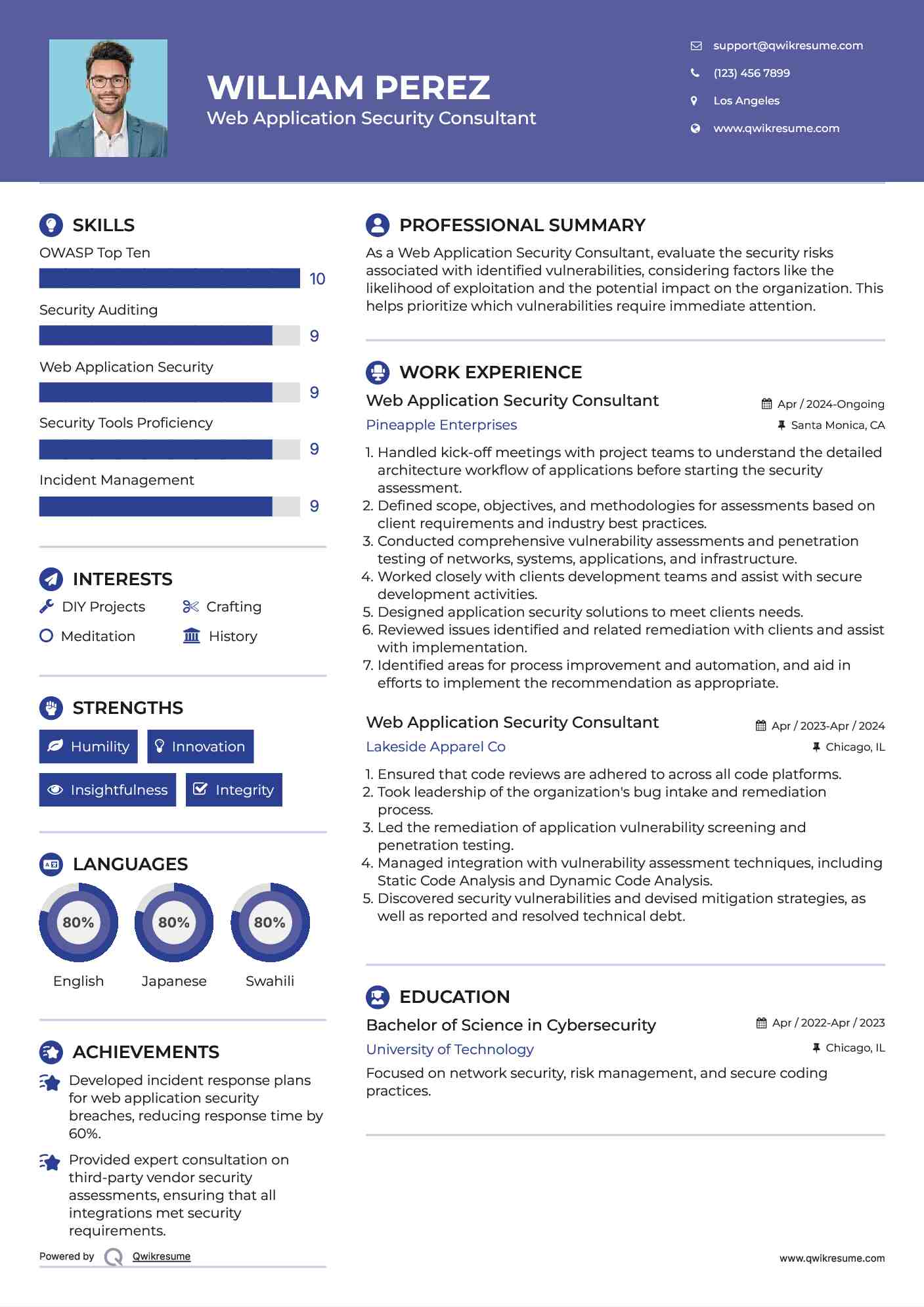 Web Application Security Consultant Resume Sample