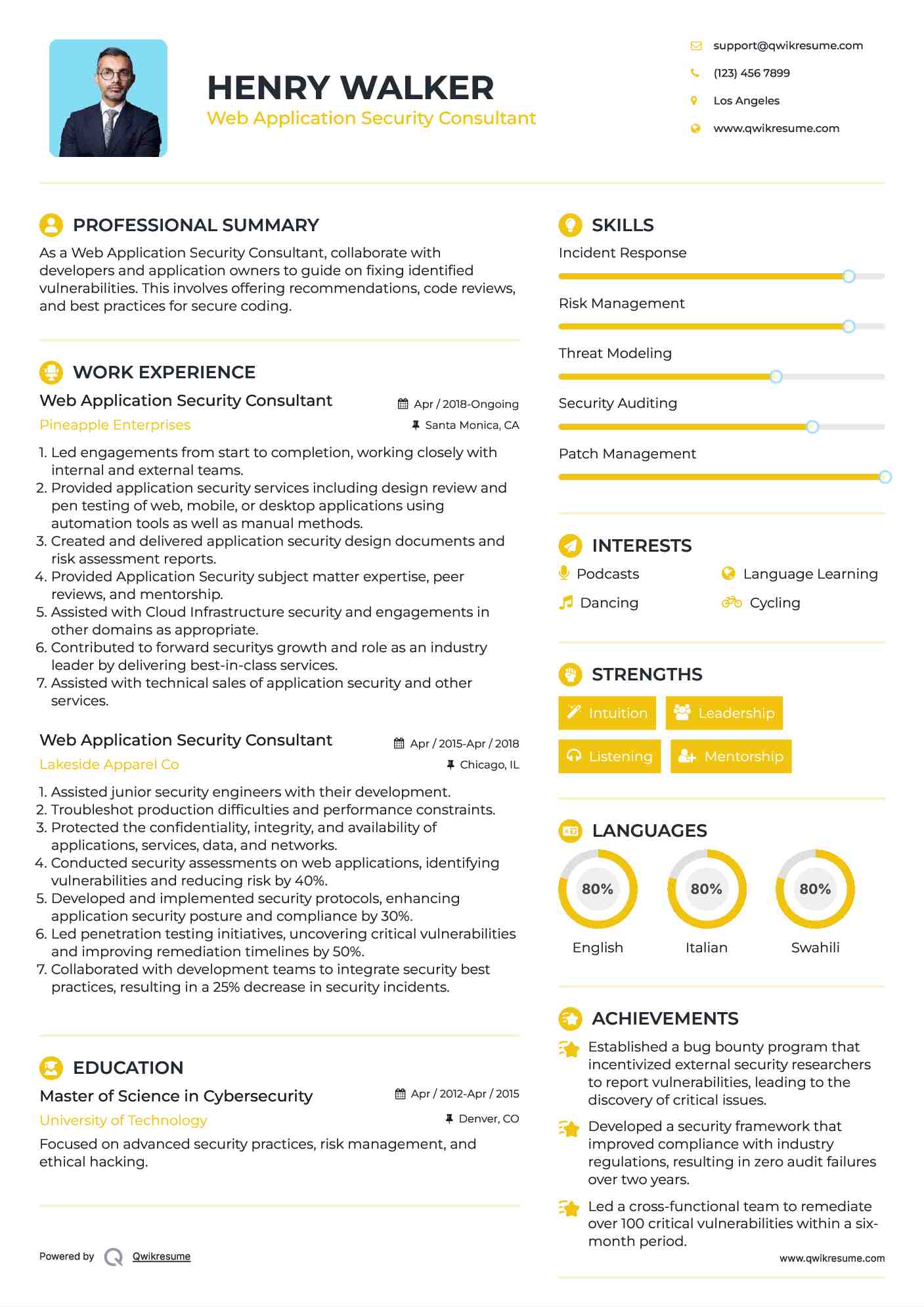 Web Application Security Consultant Resume Template