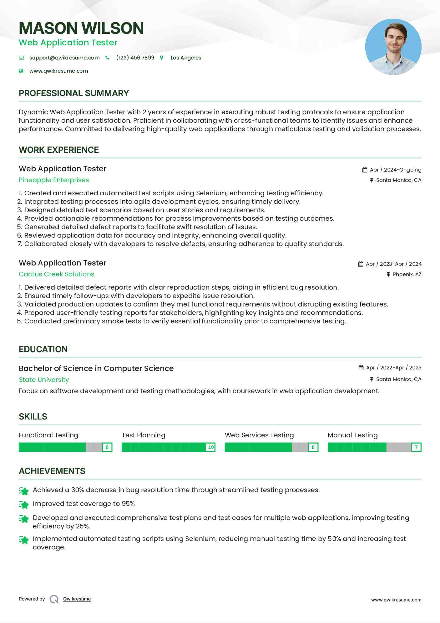 Web Application Tester Resume Format