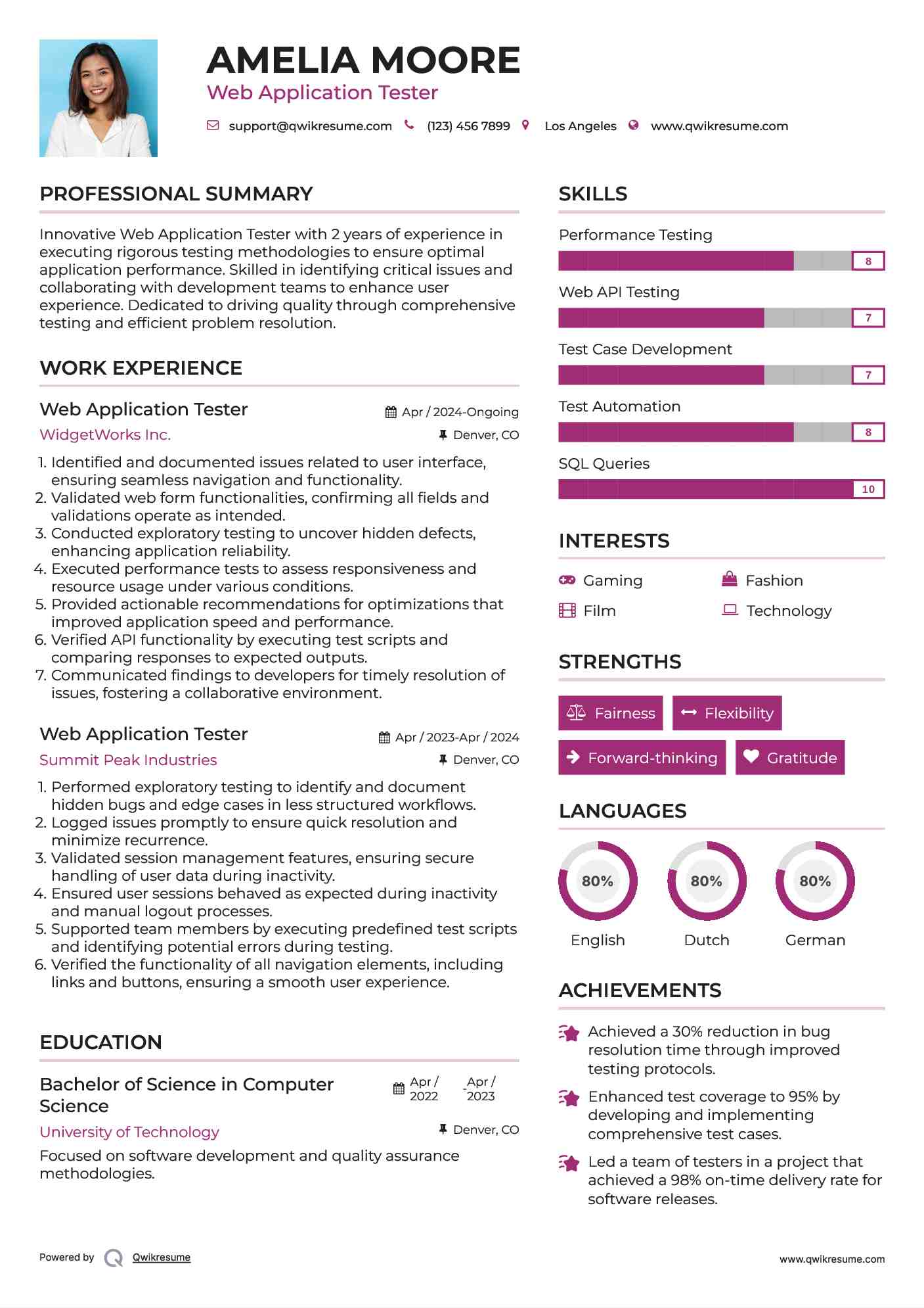 Web Application Tester Resume Model