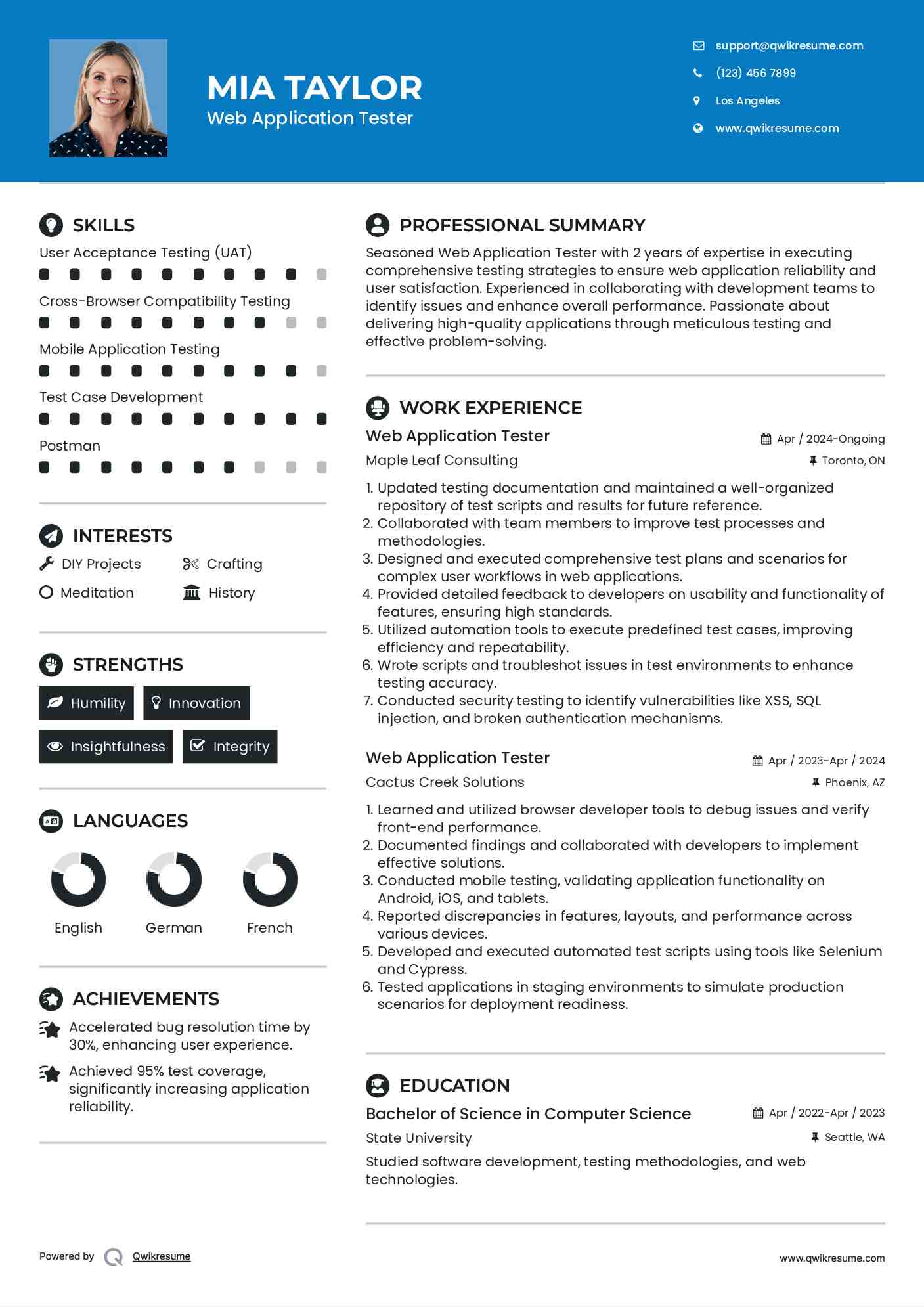 Web Application Tester Resume Template