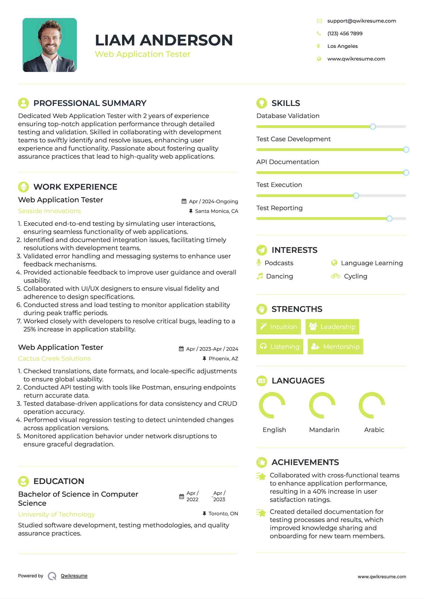 Web Application Tester Resume Format