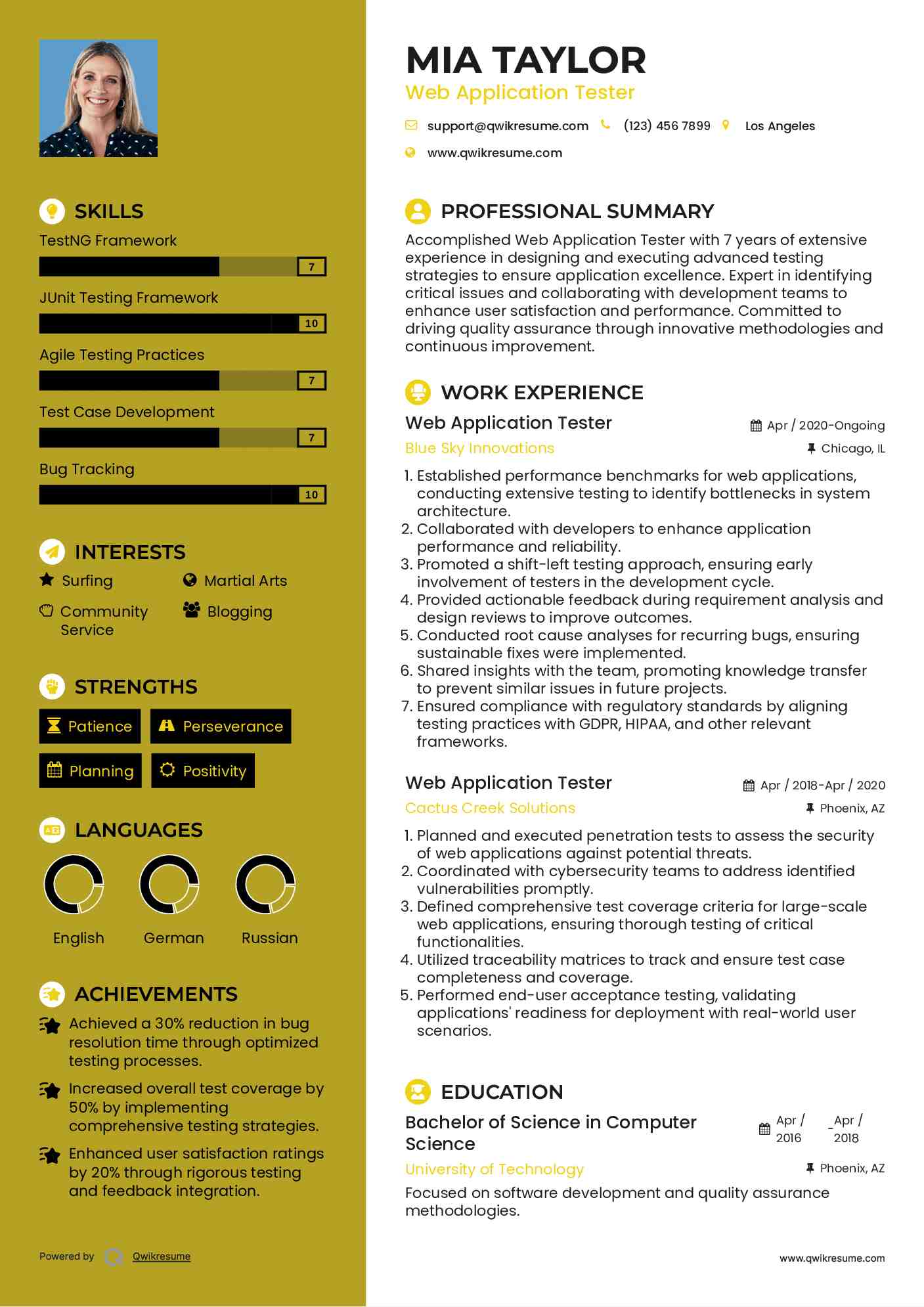 Web Application Tester Resume Model