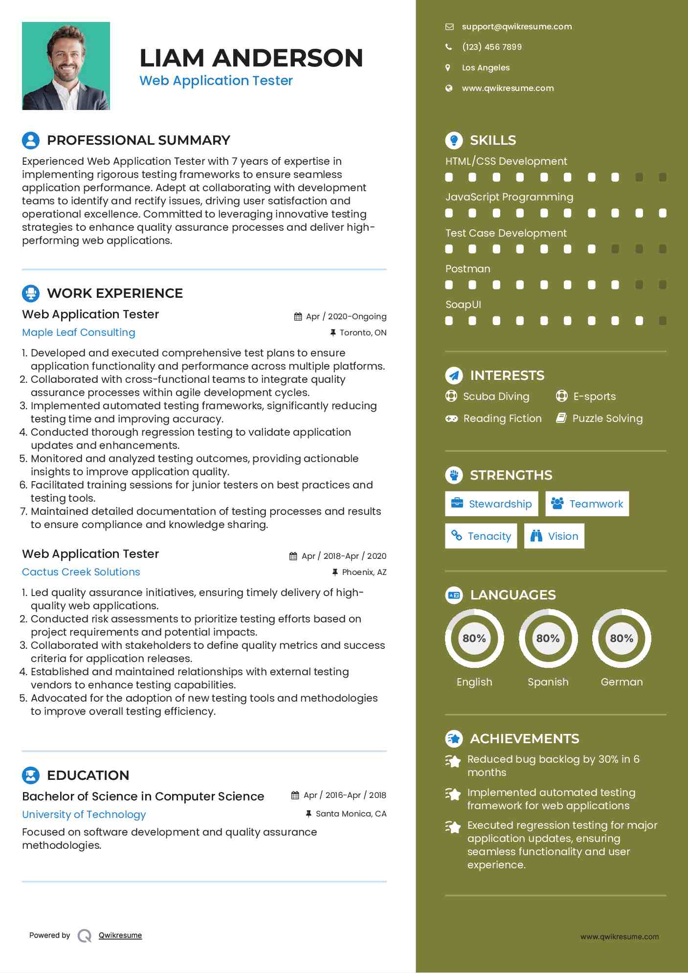 Web Application Tester Resume Sample