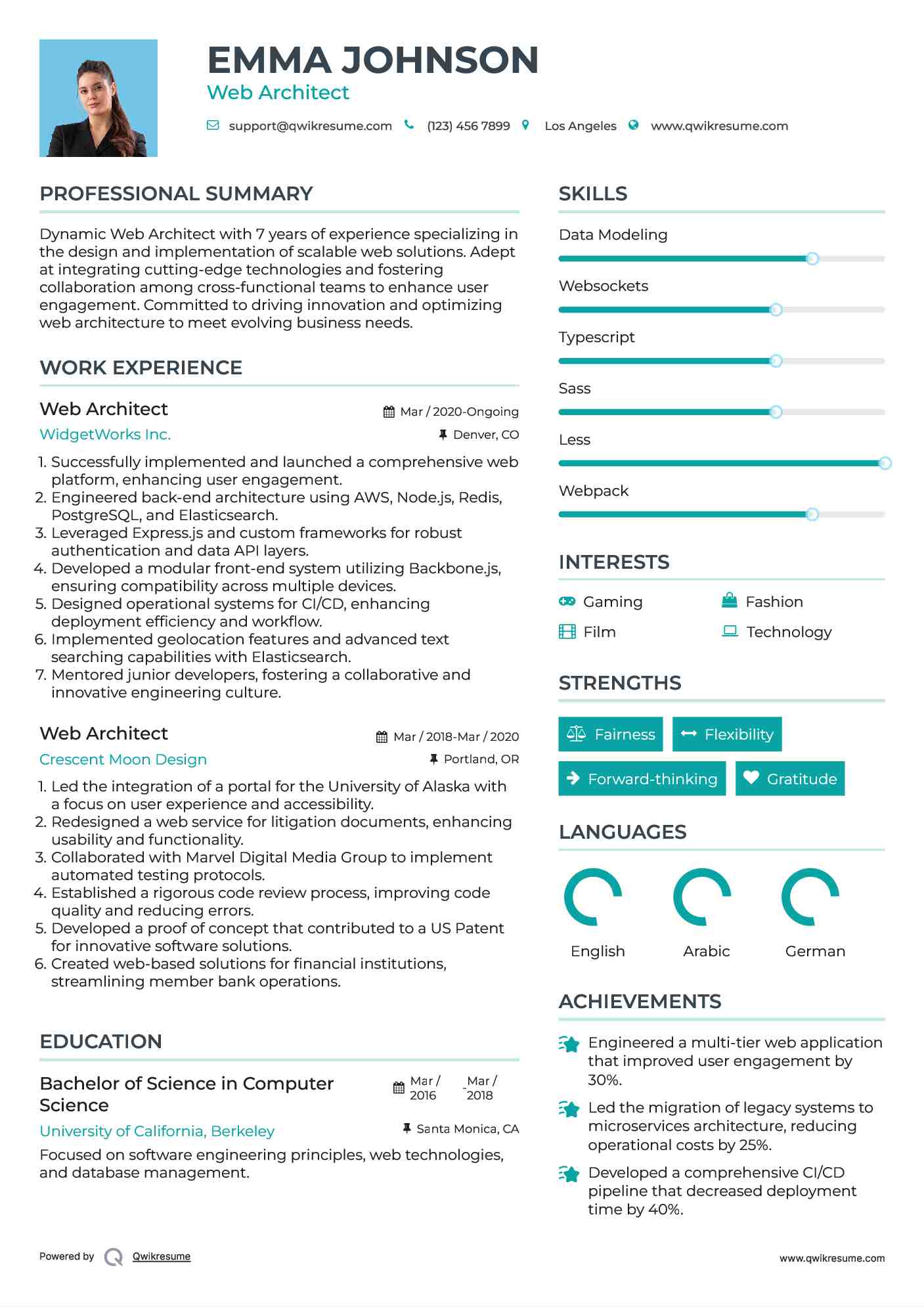Web Architect Resume Template