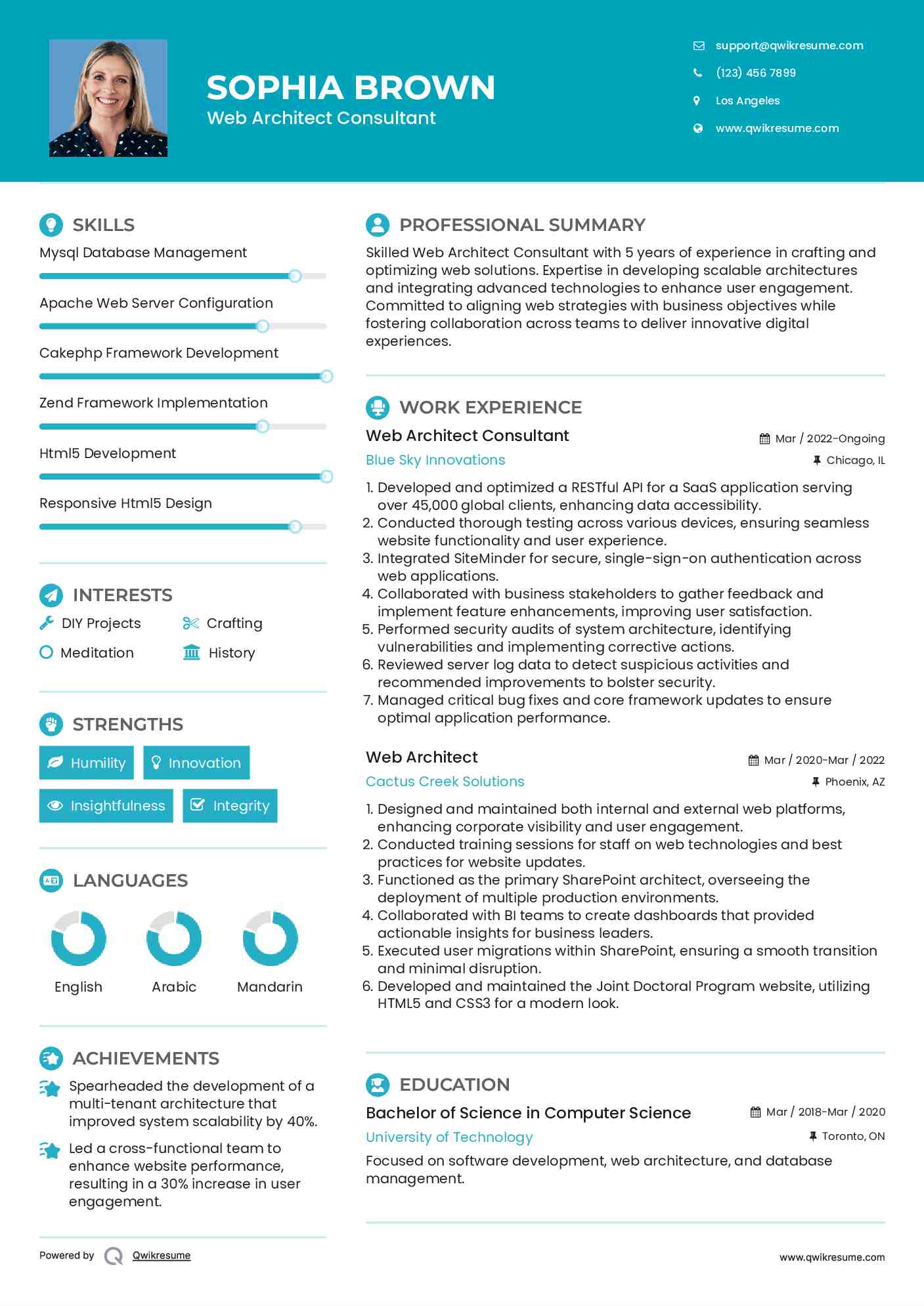 Web Architect Consultant Resume Model