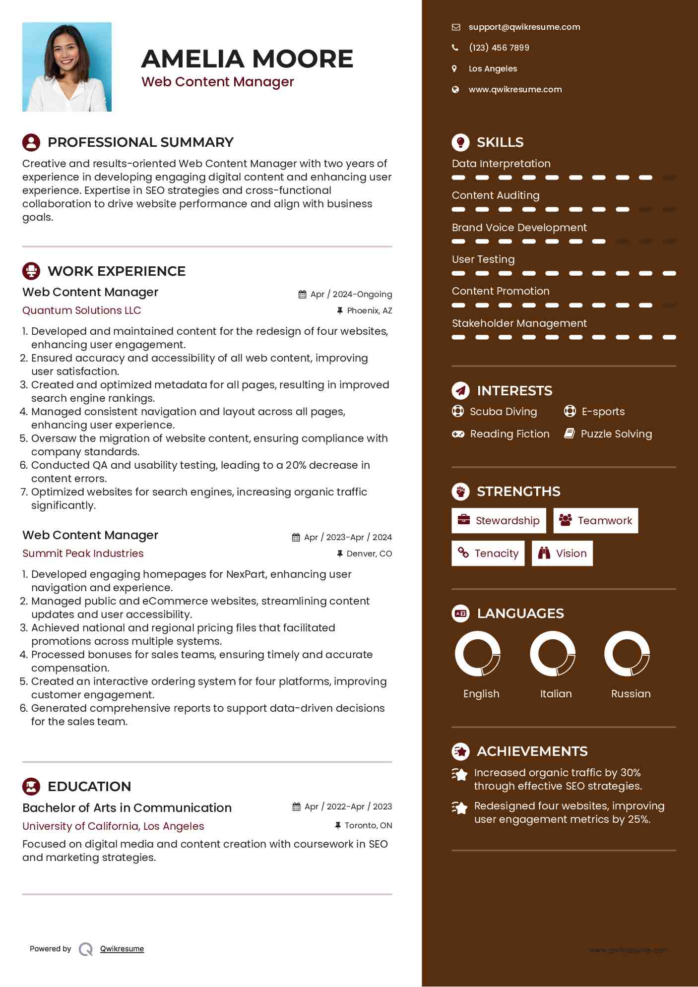 Web Content Manager Resume Example