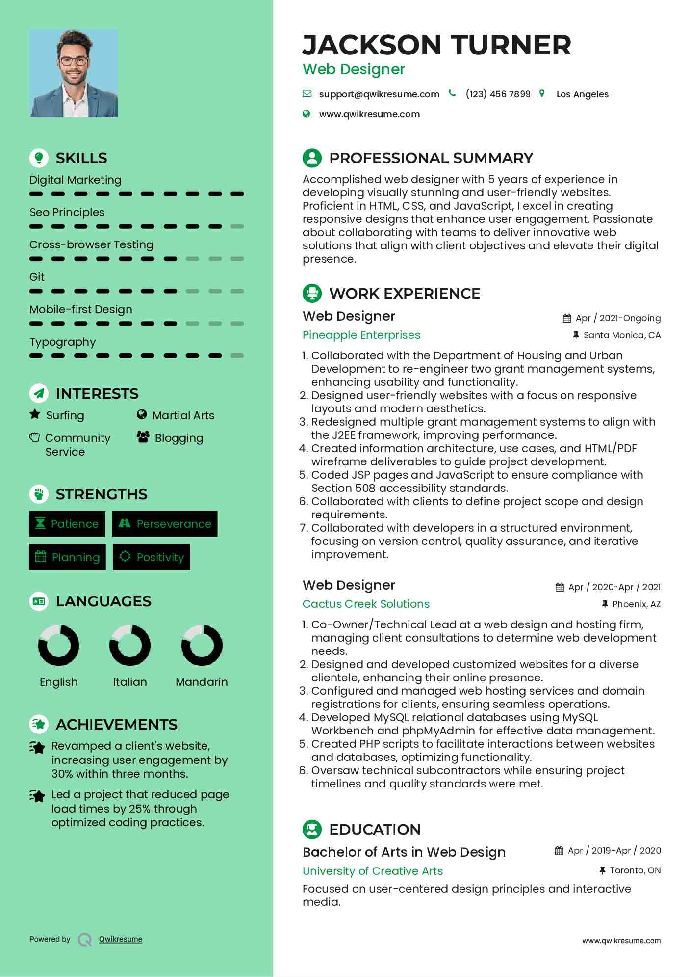 Web Designer Resume Example