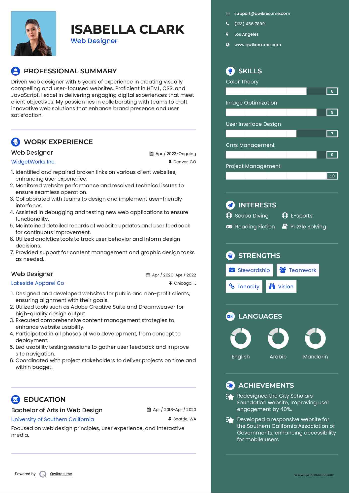 Web Designer Resume Model