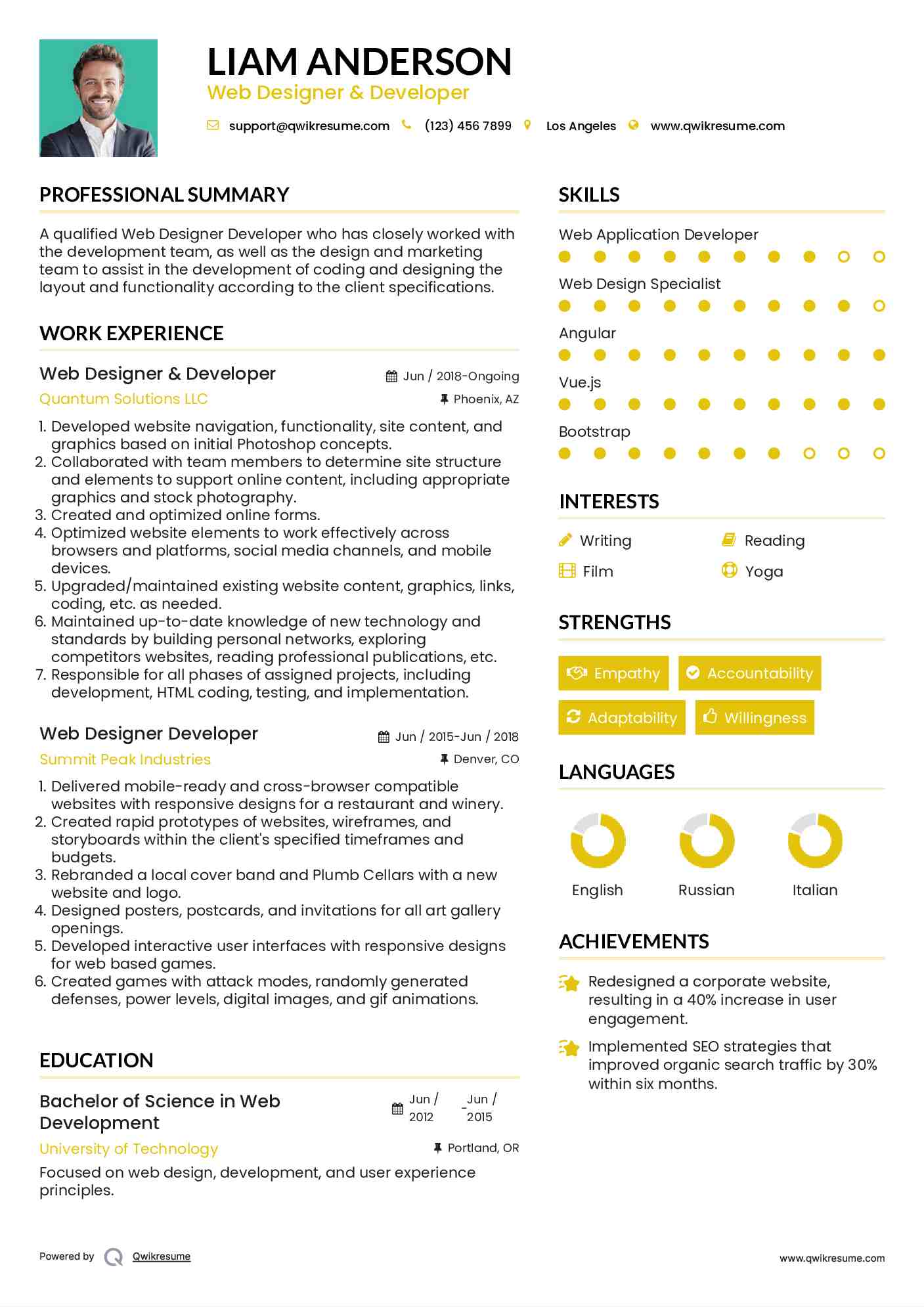 Web Designer & Developer Resume Sample