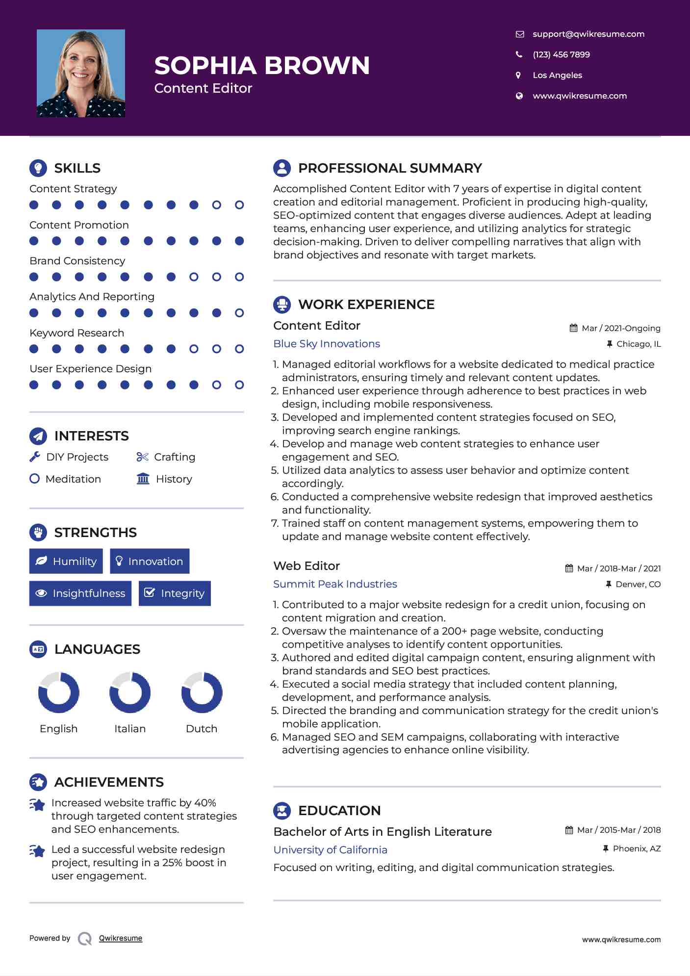 Content Editor Resume Template