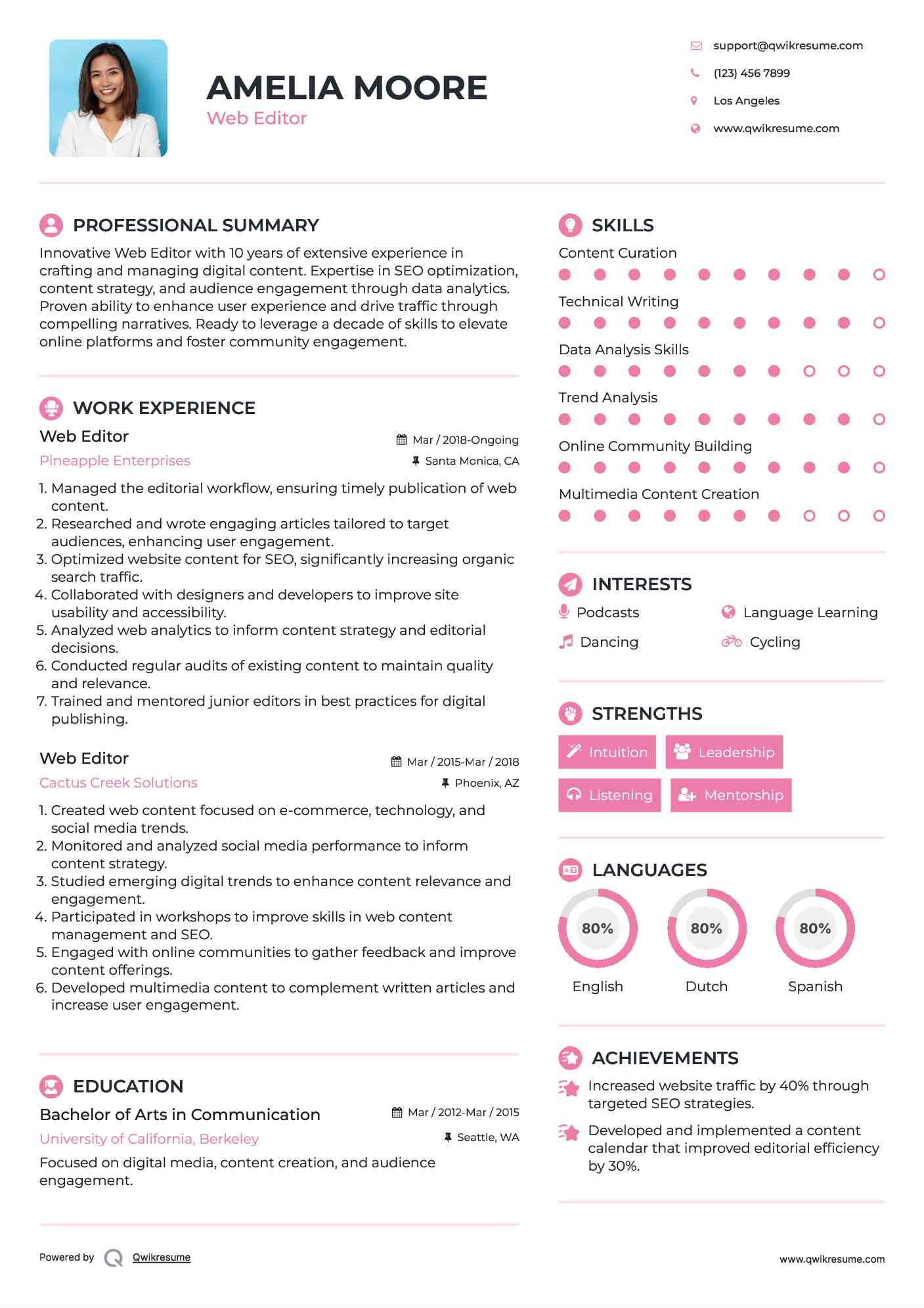 Web Editor Resume Example