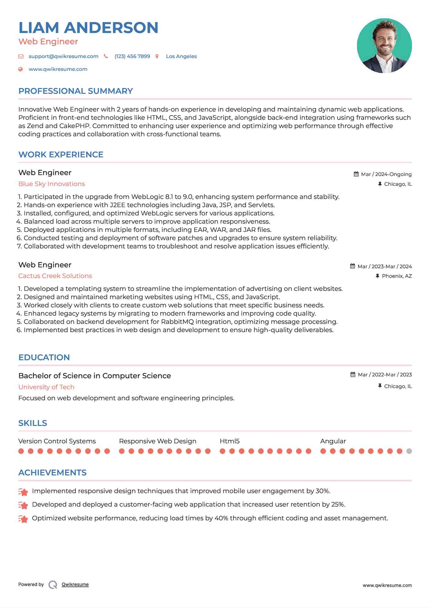 Web Engineer Resume Template
