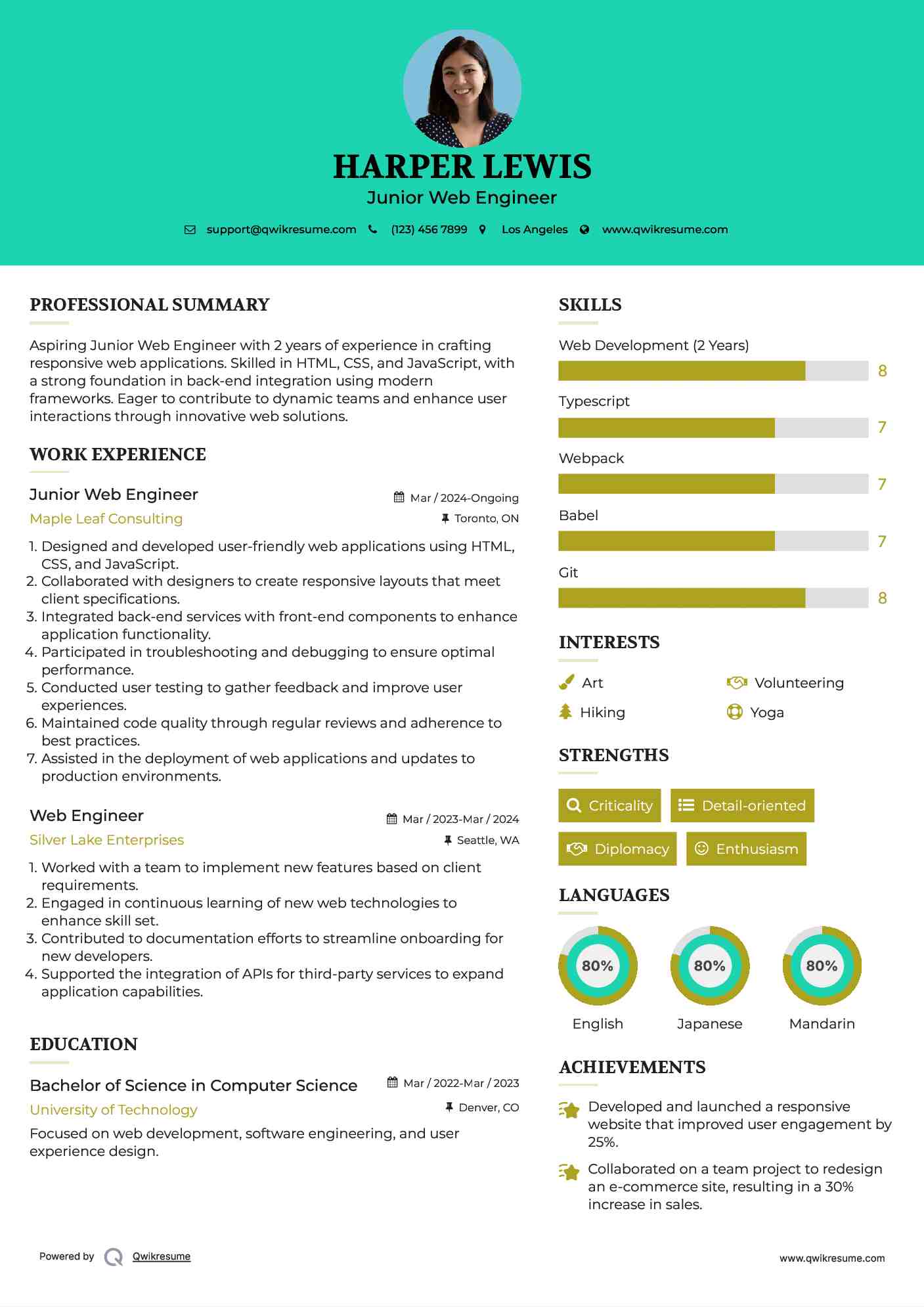 Junior Web Engineer Resume Model
