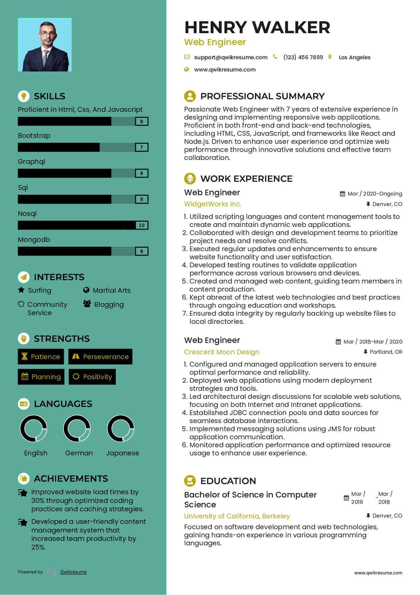 Web Engineer Resume Example