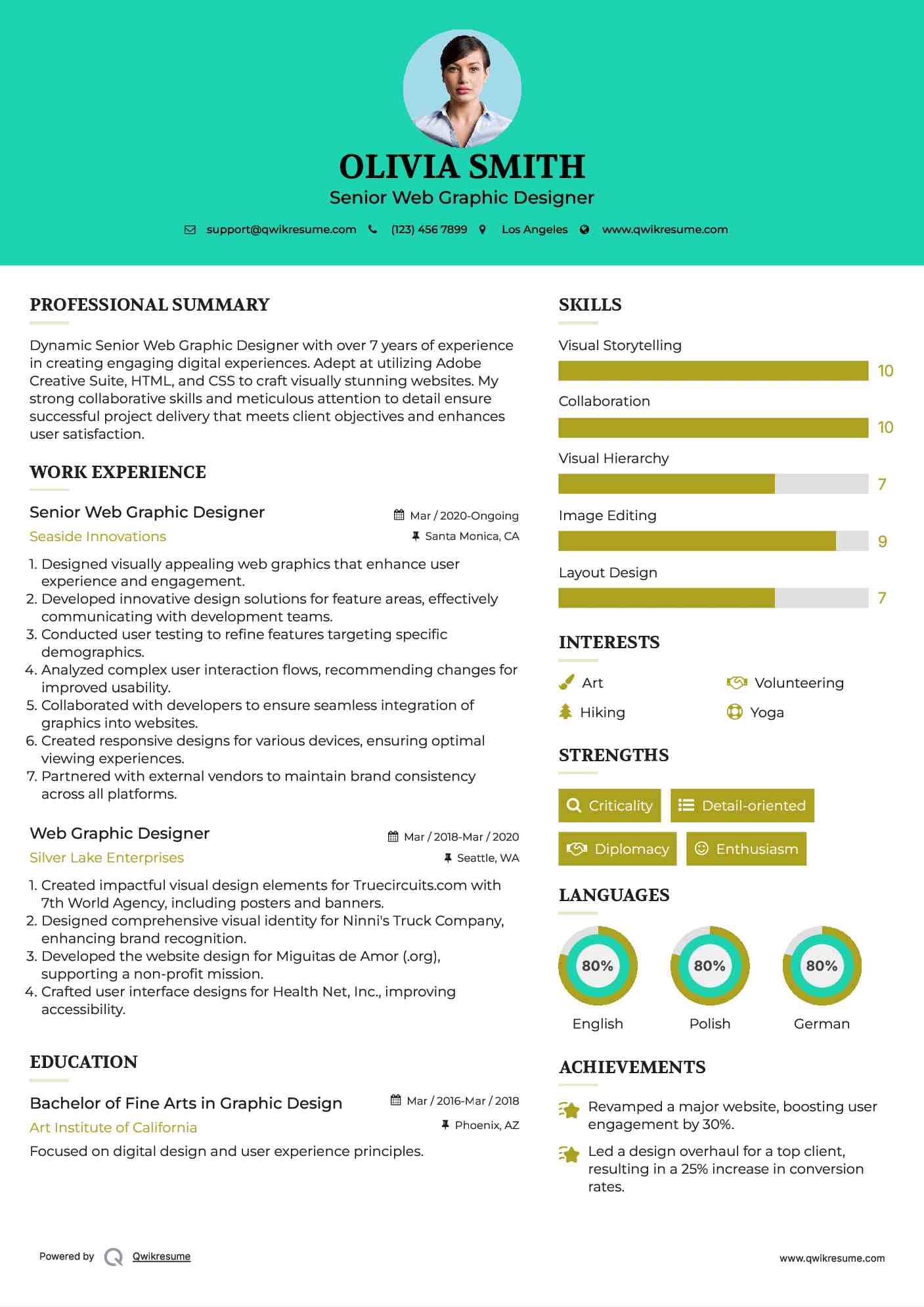Senior Web Graphic Designer Resume Sample