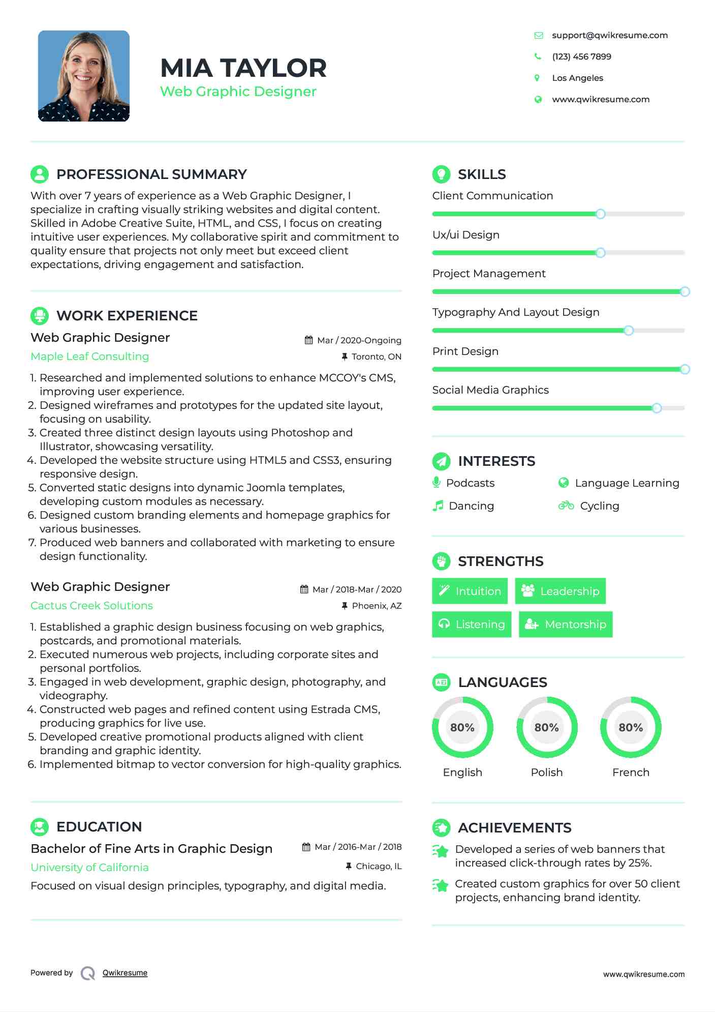 Web Graphic Designer Resume Model