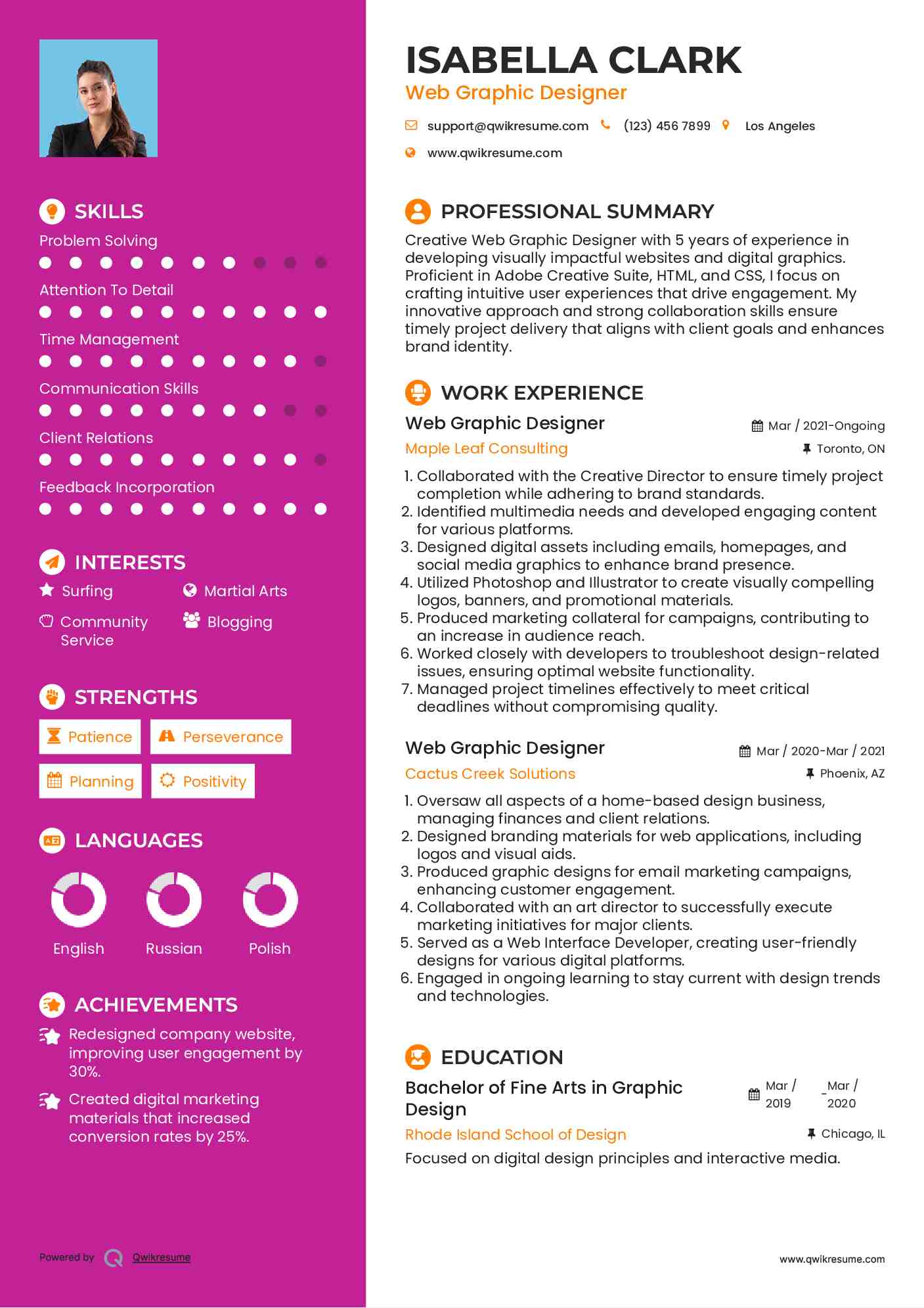 Web Graphic Designer Resume Sample