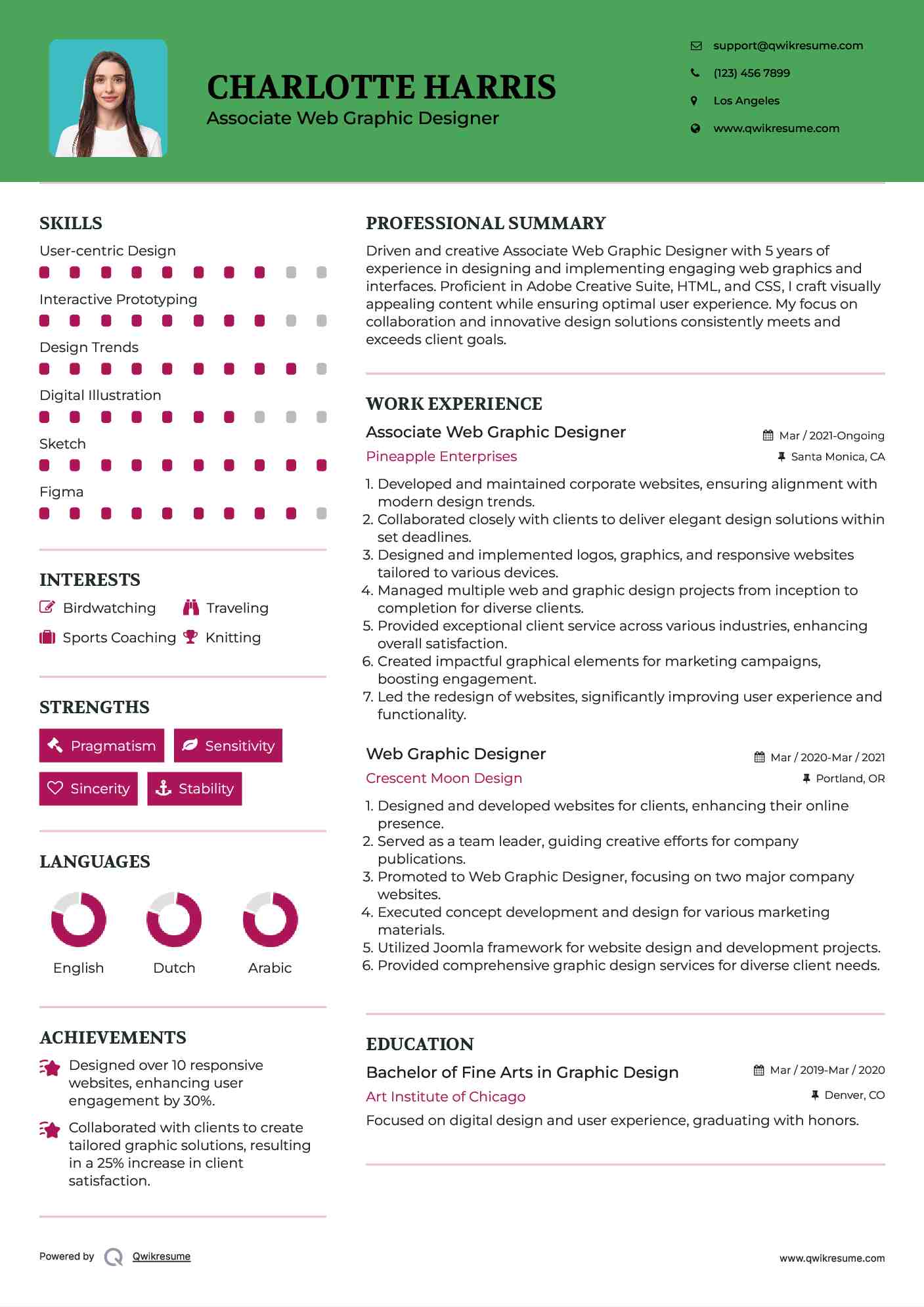Associate Web Graphic Designer Resume Model