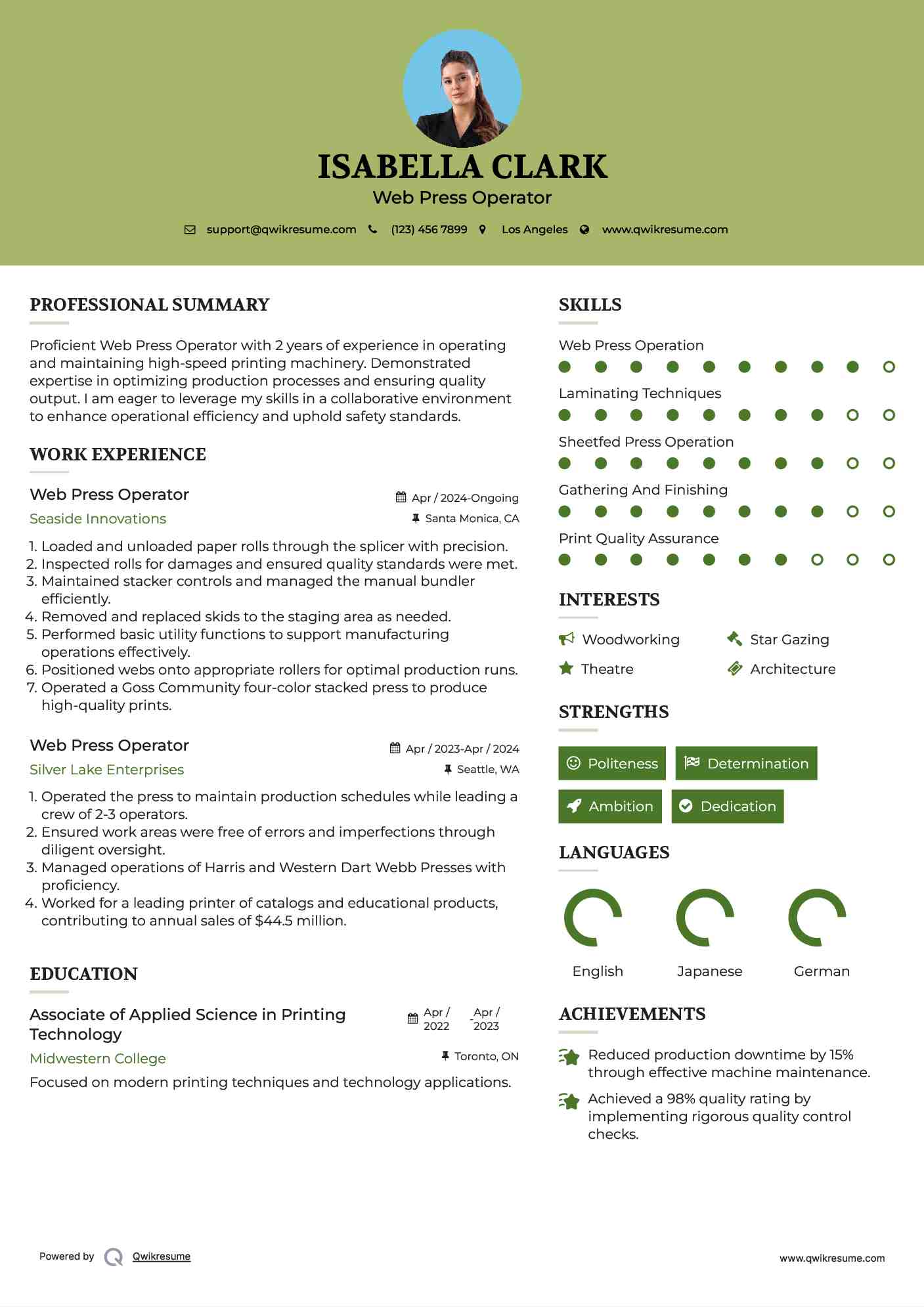 Web Press Operator Resume Format