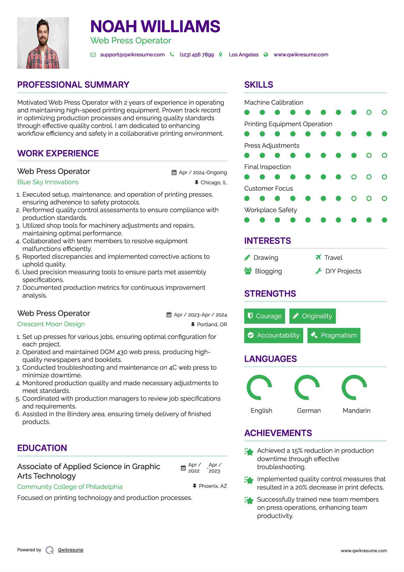 Web Press Operator Resume Example
