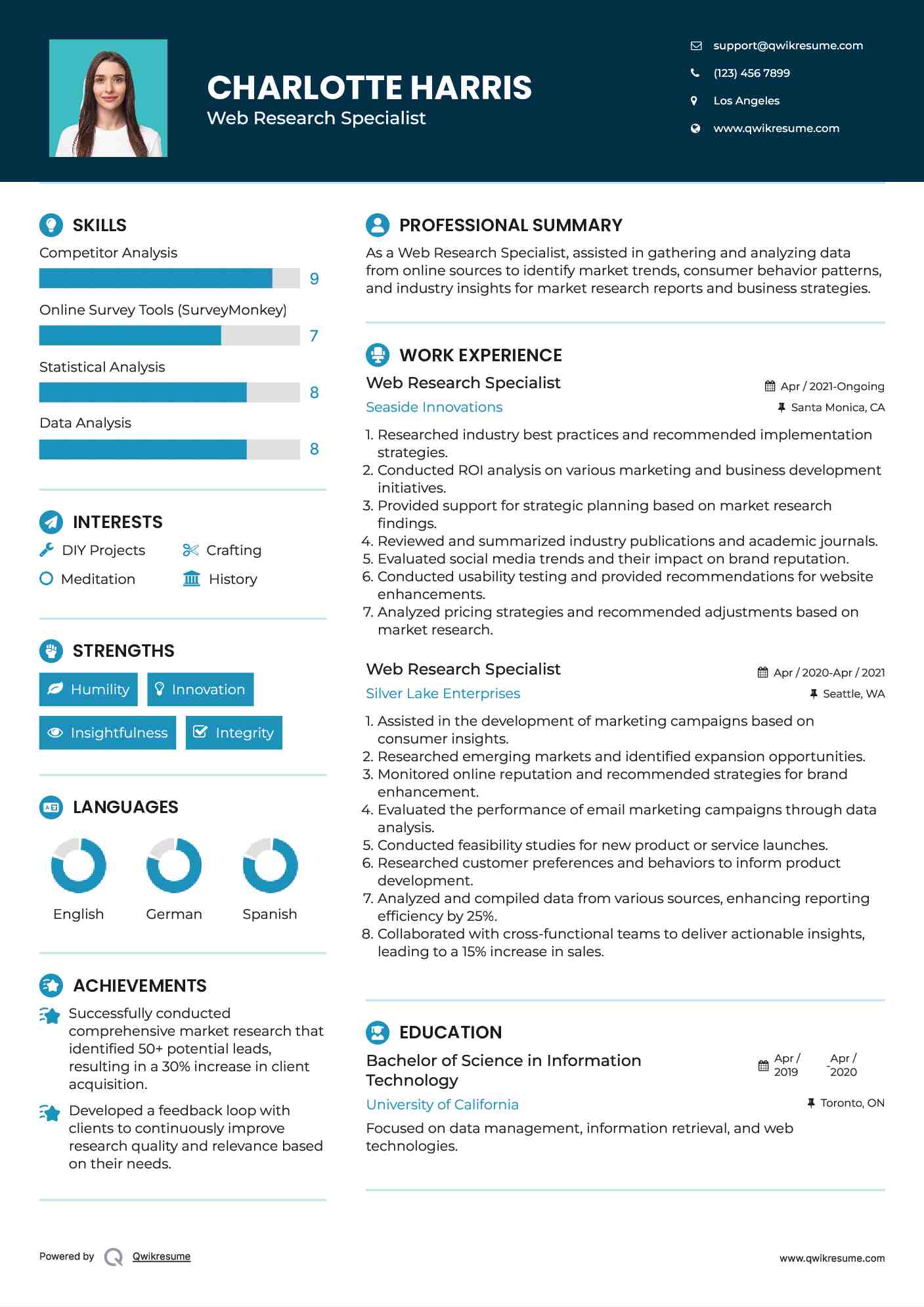 Web Research Specialist Resume Sample