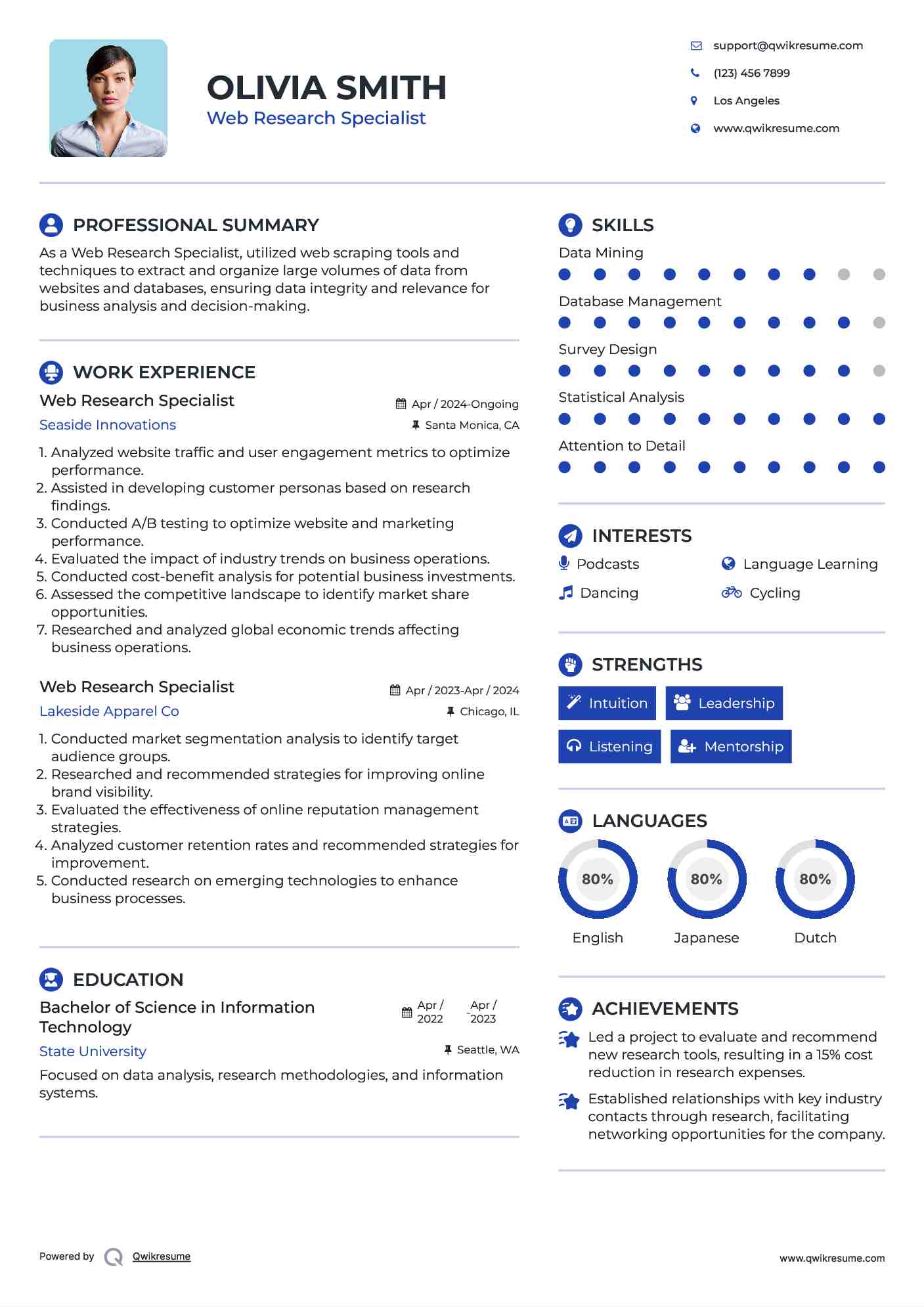 Web Research Specialist Resume Format