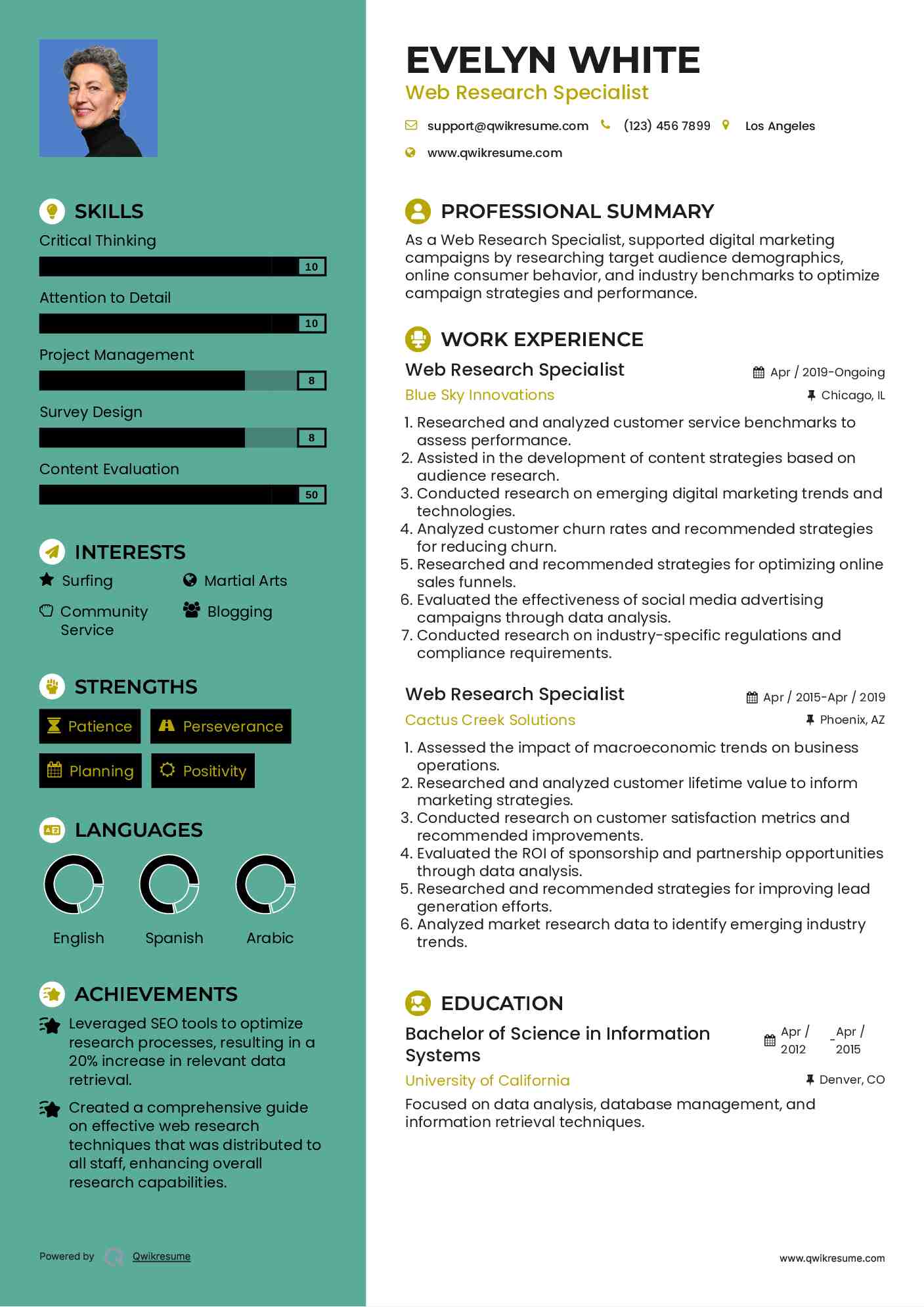 Web Research Specialist Resume Example