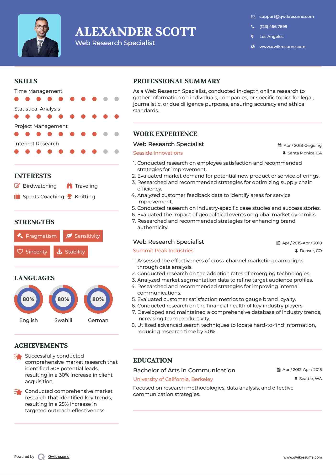 Web Research Specialist Resume Model