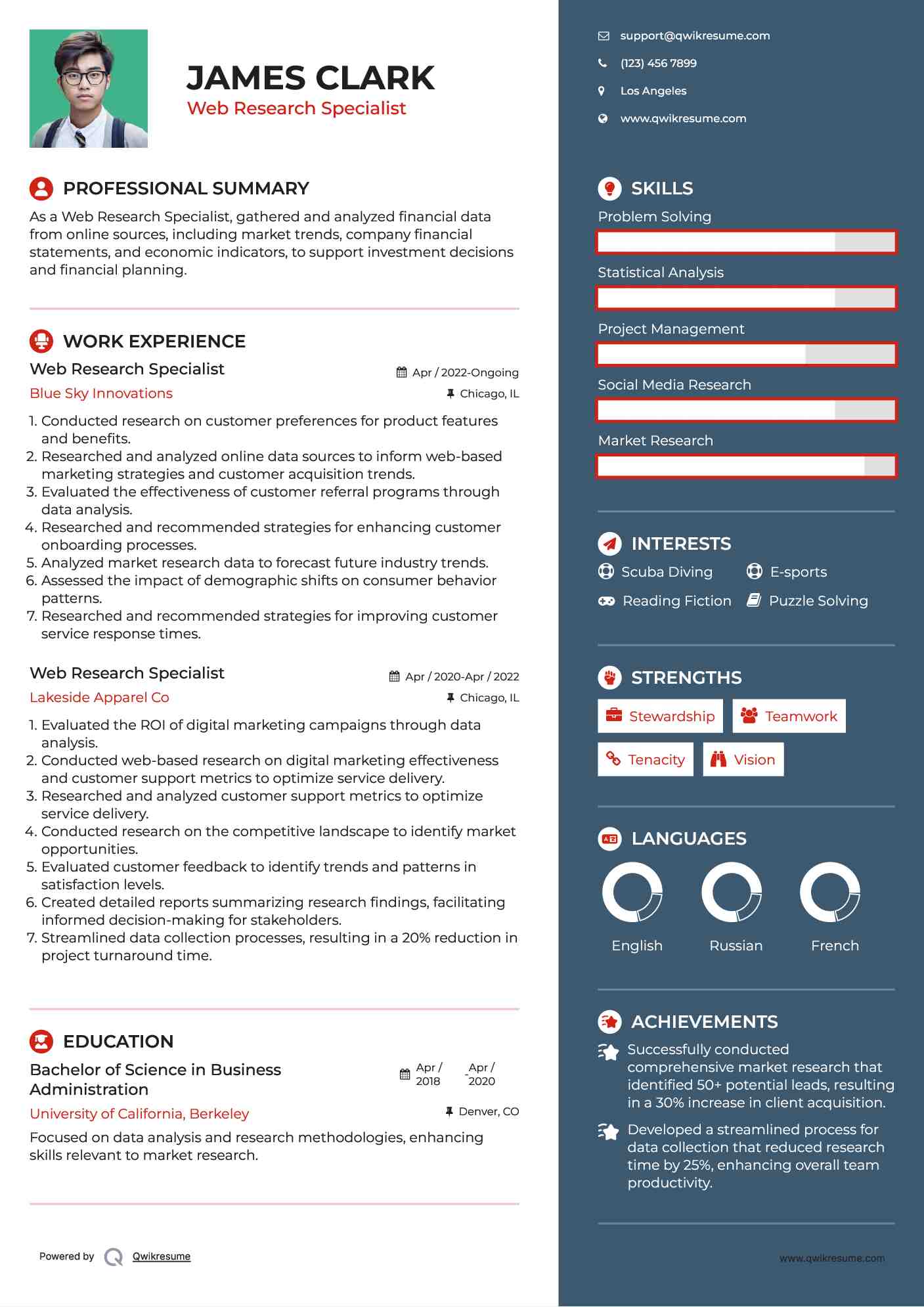 Web Research Specialist Resume Template