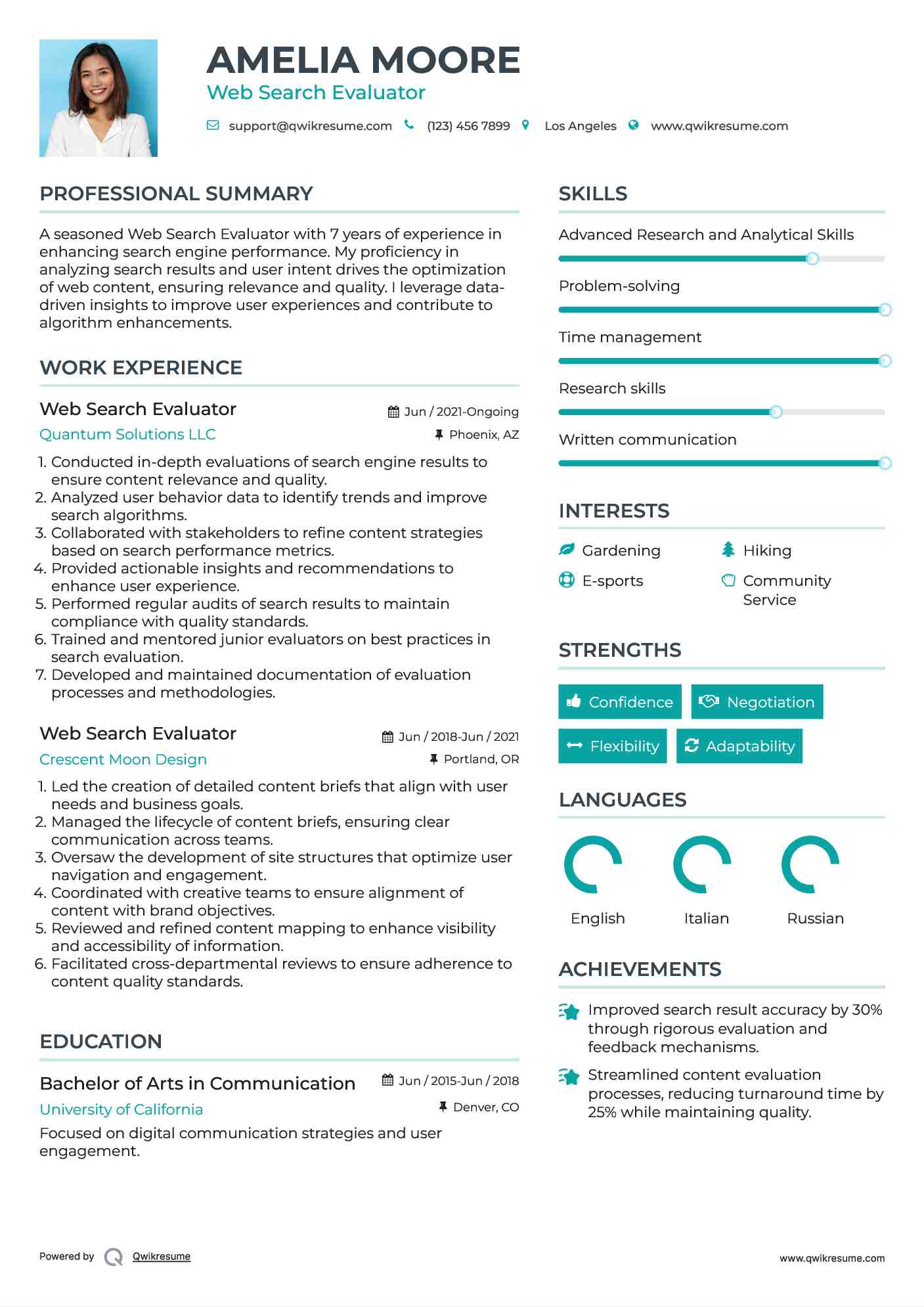 Web Search Evaluator Resume Sample
